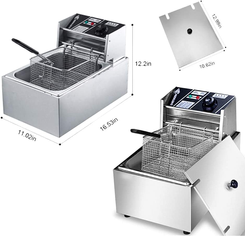 Electric Deep Fryer, Stainless Steel Professional Frying Mhine Chicken Chips French Fryer With Basket &Lid For Restaurant Countertop Family Food Cooking (6 L)