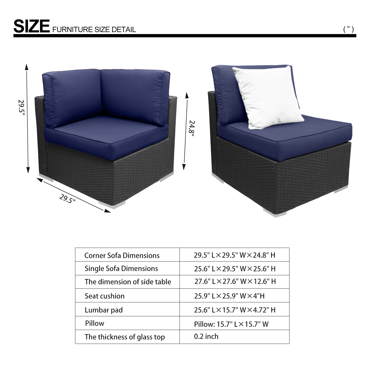 Outdoor Garden Terrace Blue Sofa Set of 7, PE Rattan and Small Yard Recreational Conversation Set with Cushions from EXCITED WORK