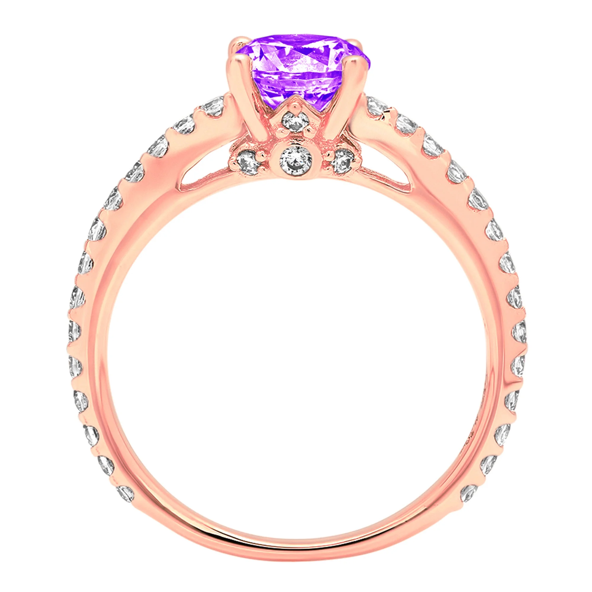 1.51ct round cut purple natural amethyst 18k rose gold anniversary engagement ring size 3.75