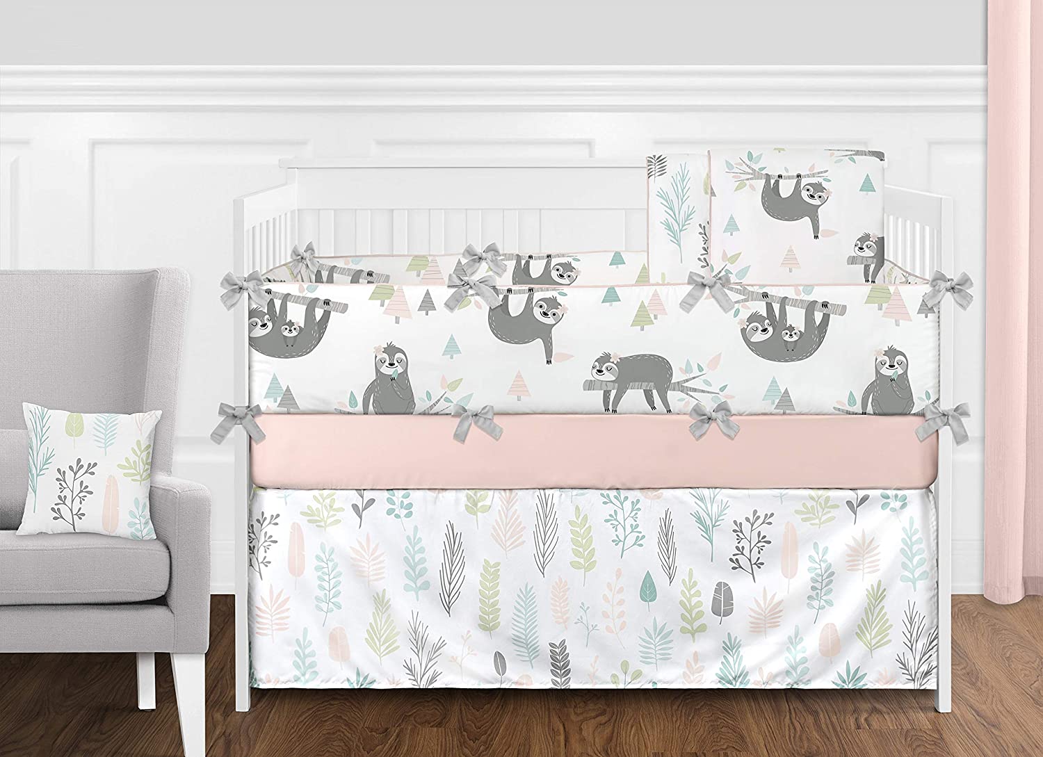 Sweet Jojo Designs Pink and Grey Jungle Sloth Leaf Baby Kid Clothes Laundry Hamper - Blush, Turquoise, Gray and Green Botanical Rainforest