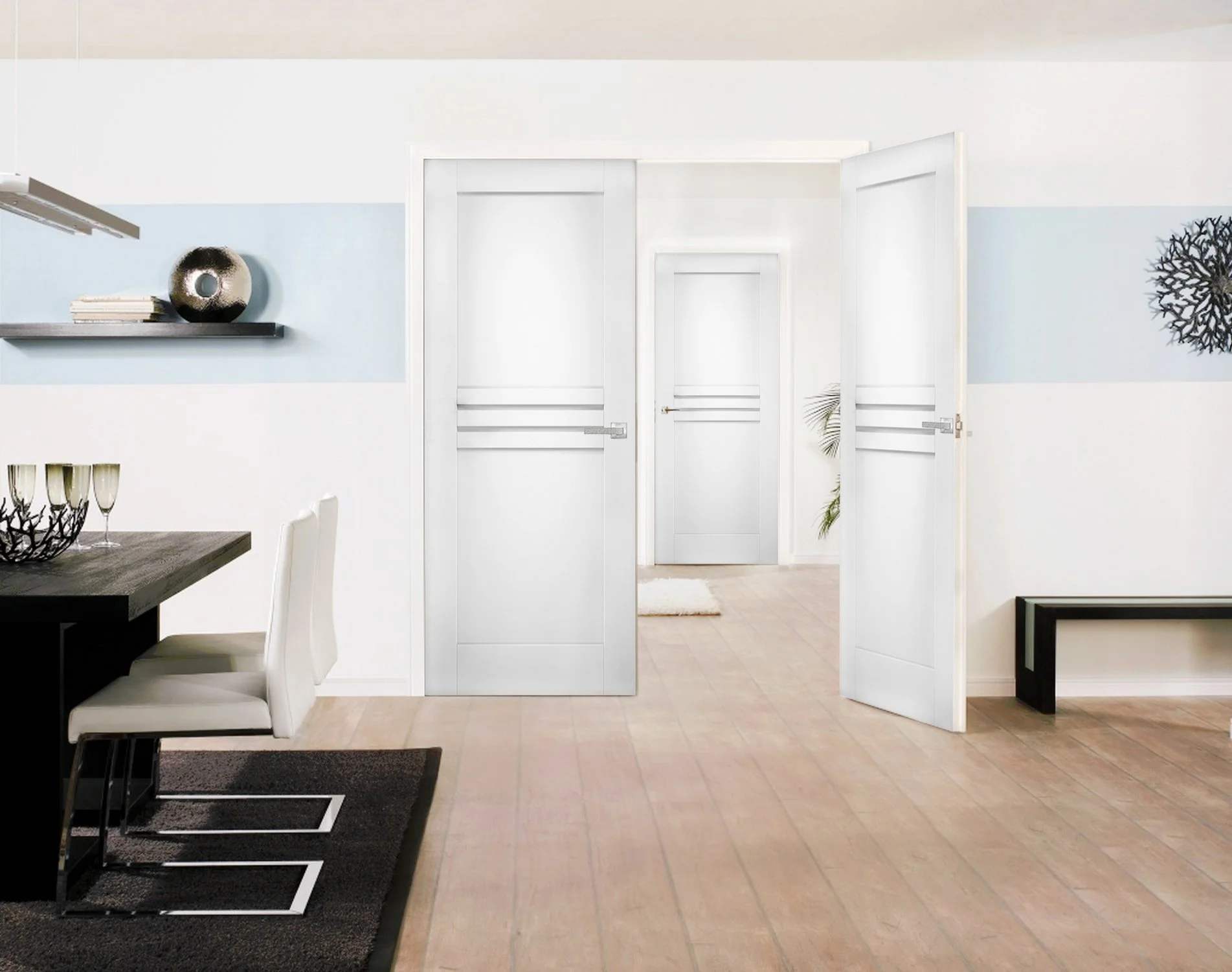 Solid French Double Doors 48 x 96 inches / Mela 7444 White Silk / Wood Solid Panel Frame / Closet Bedroom Modern Doors