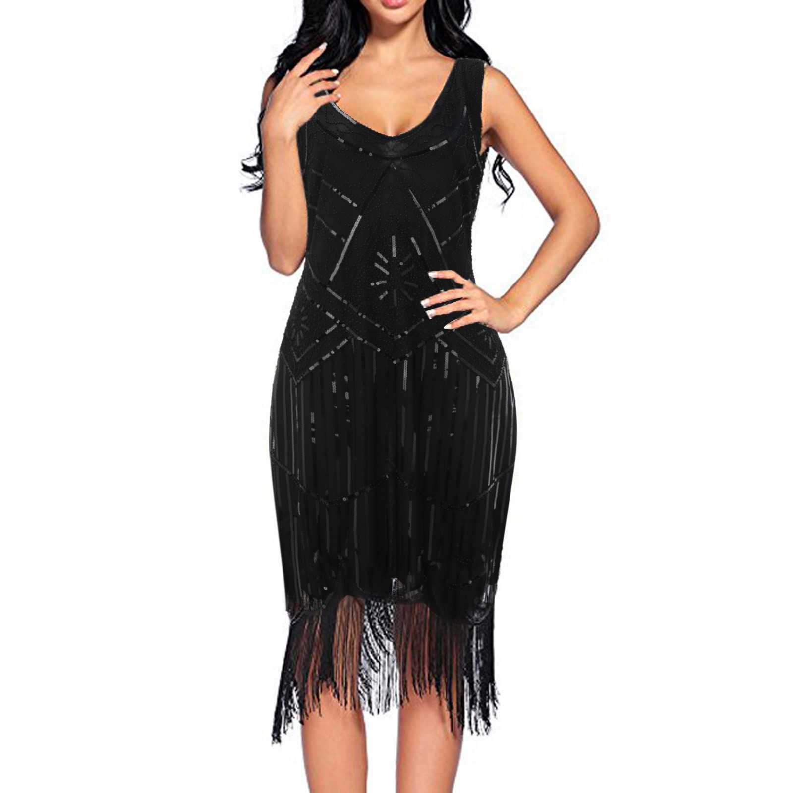 SZXZYGS Easter Dress for Women Petite Women's Vintage 1920S Sequin Beaded Tassels Party Nightflapper Gown Dress 2024 Women Dresses