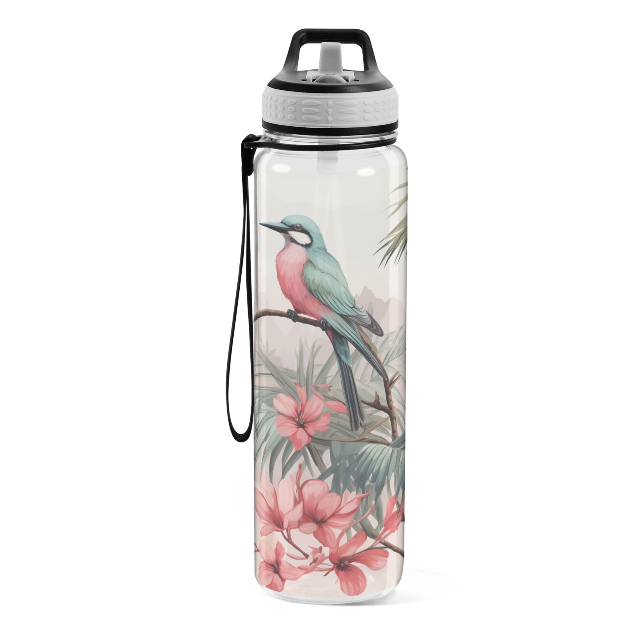 Birds on Flowers Branches 32oz Water Bottles with Straw Tritan Leakproof Sports Bottle BPA Free Clear for Fitness Gym Swimming Cycling
