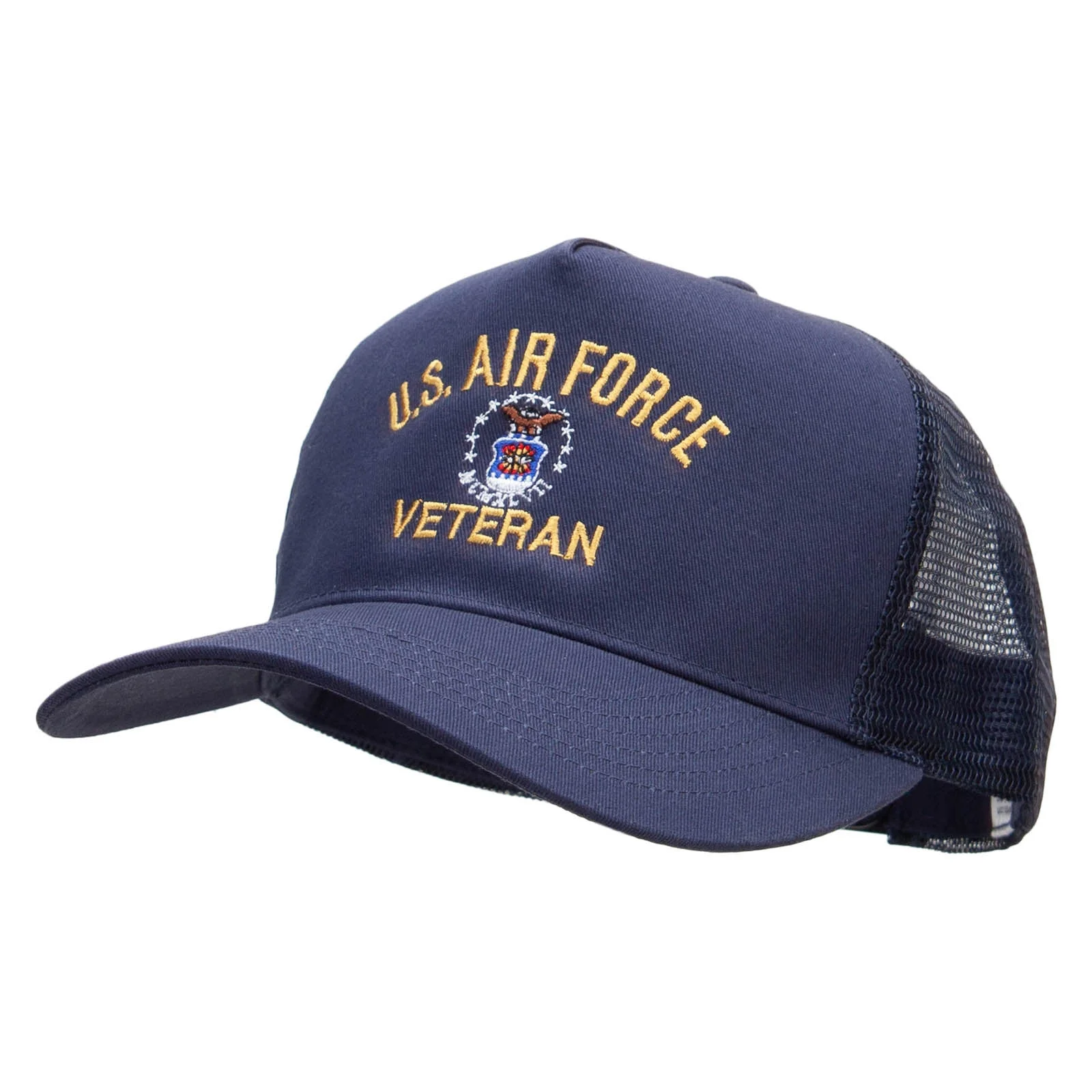 US Air Force Veteran Embroidered New Big Size Trucker Mesh Cap - Navy XL-3XL