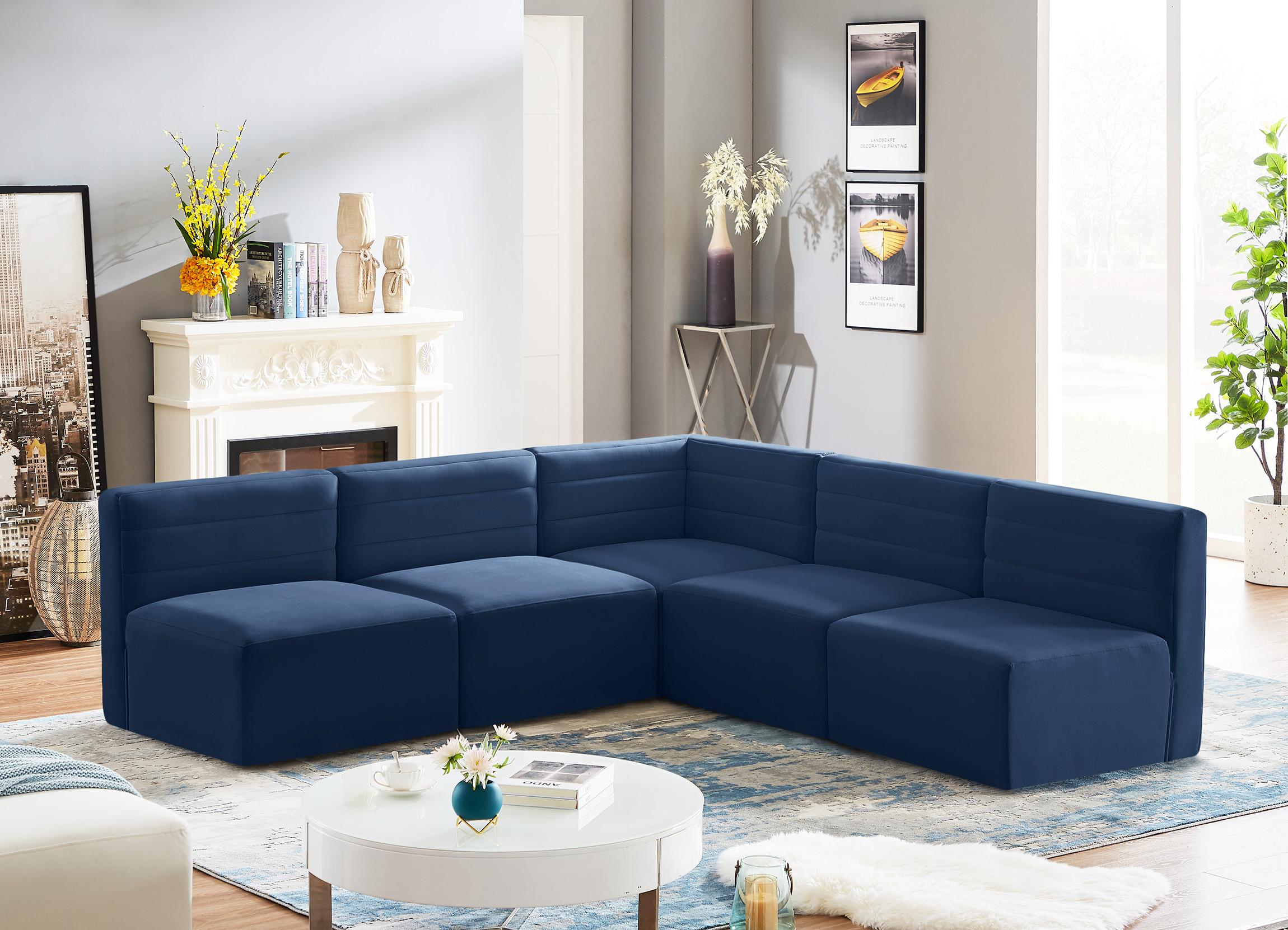 NAVY Velvet 677Navy-Sec5B Modular Sectional Sofa QUINCY CLOUD Meridian Modern