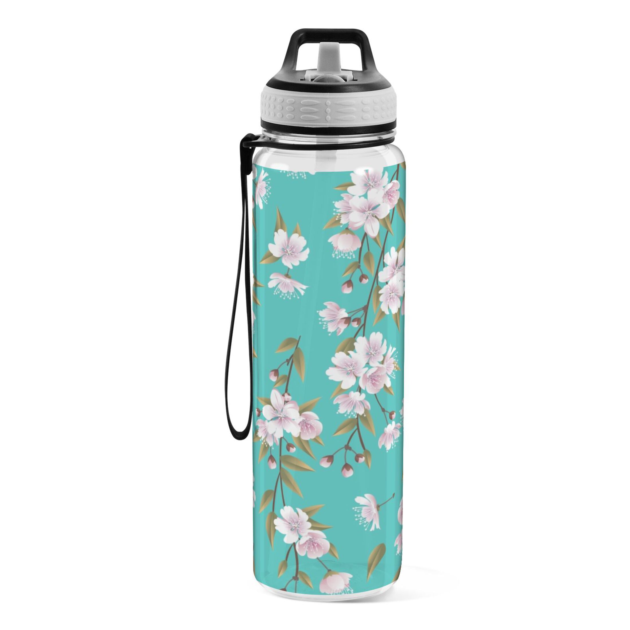 Spring Cherry Flowers 32oz Water Bottles with Straw Tritan Leakproof Sports Bottle BPA Free Clear for Fitness Gym Swimming Cycling