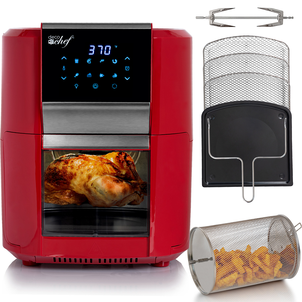 Deco Chef AIRD12RED 12.7QT Digital Air Fryer Oven with 3 Racks Rotisserie 8 Meal Presets Red Bundle with 1 Year Extended Protection Plan