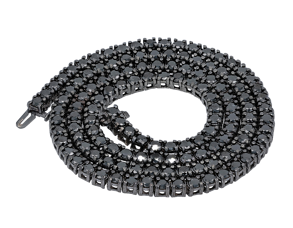 Solitaires 20 Pointer 21.44 CT AA Black Diamonds Tennis Chain Necklace White Gold 4.5MM 18