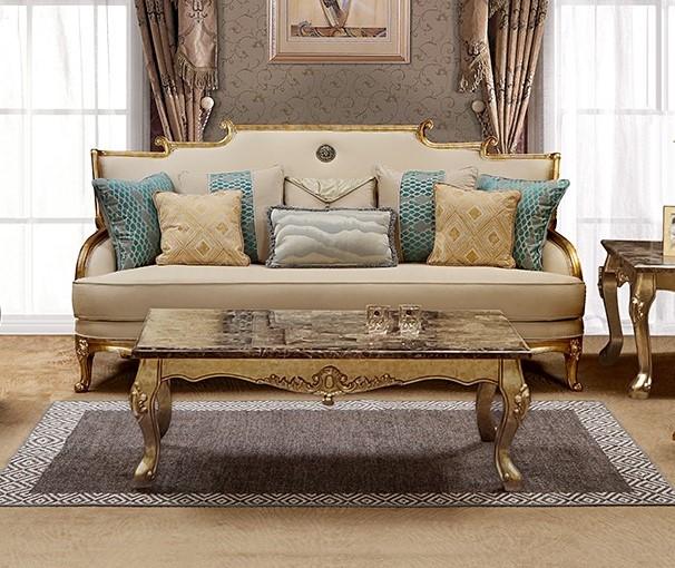 Gold & Light Beige Sofa Set 3Pcs Traditional Cosmos Furniture Majestic