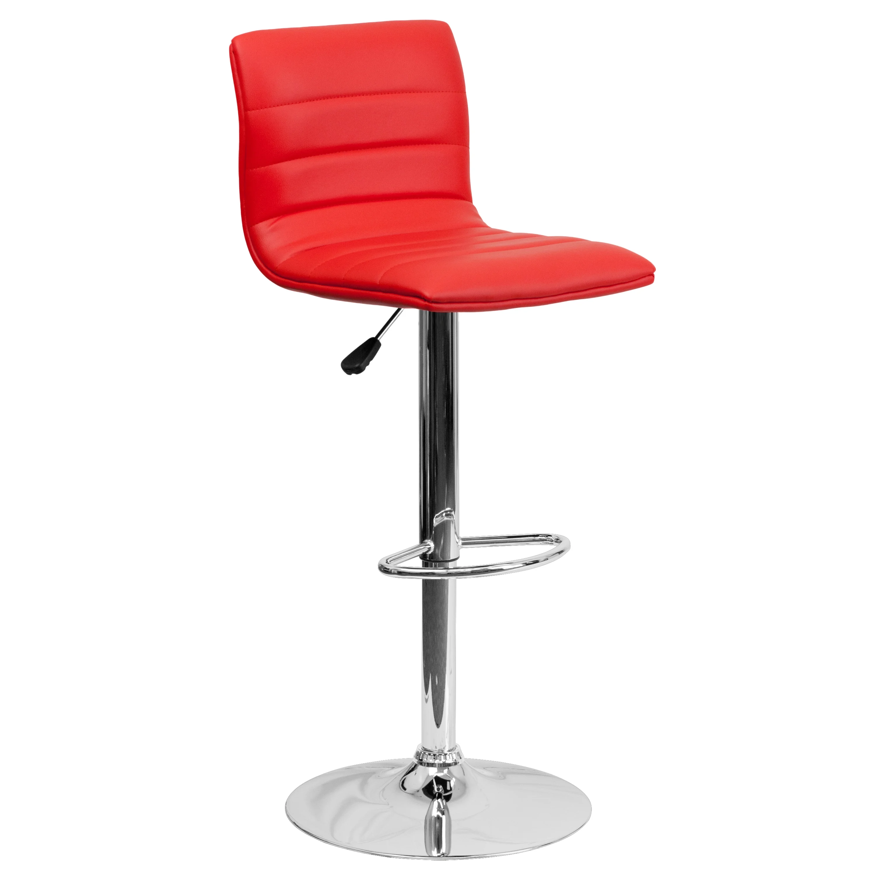 Emma + Oliver Coti Modern Channel Tufted Red Vinyl Upholstered Height Adjustable Mid-Back Stool and Chrome Pedestal Base with Footrest