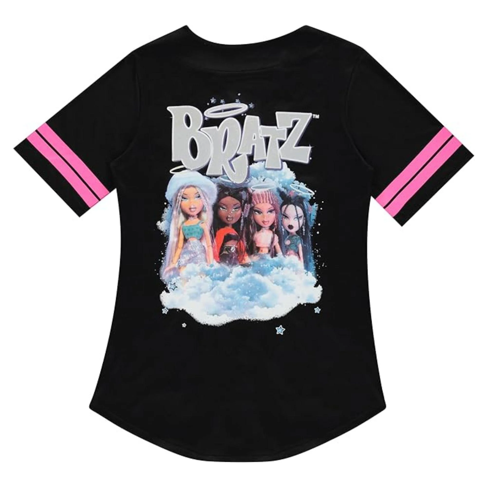 Bratz Dolls Ladies Baseball Jersey, Yasmin & Friends Bratz Baseball Shirt Black White – M