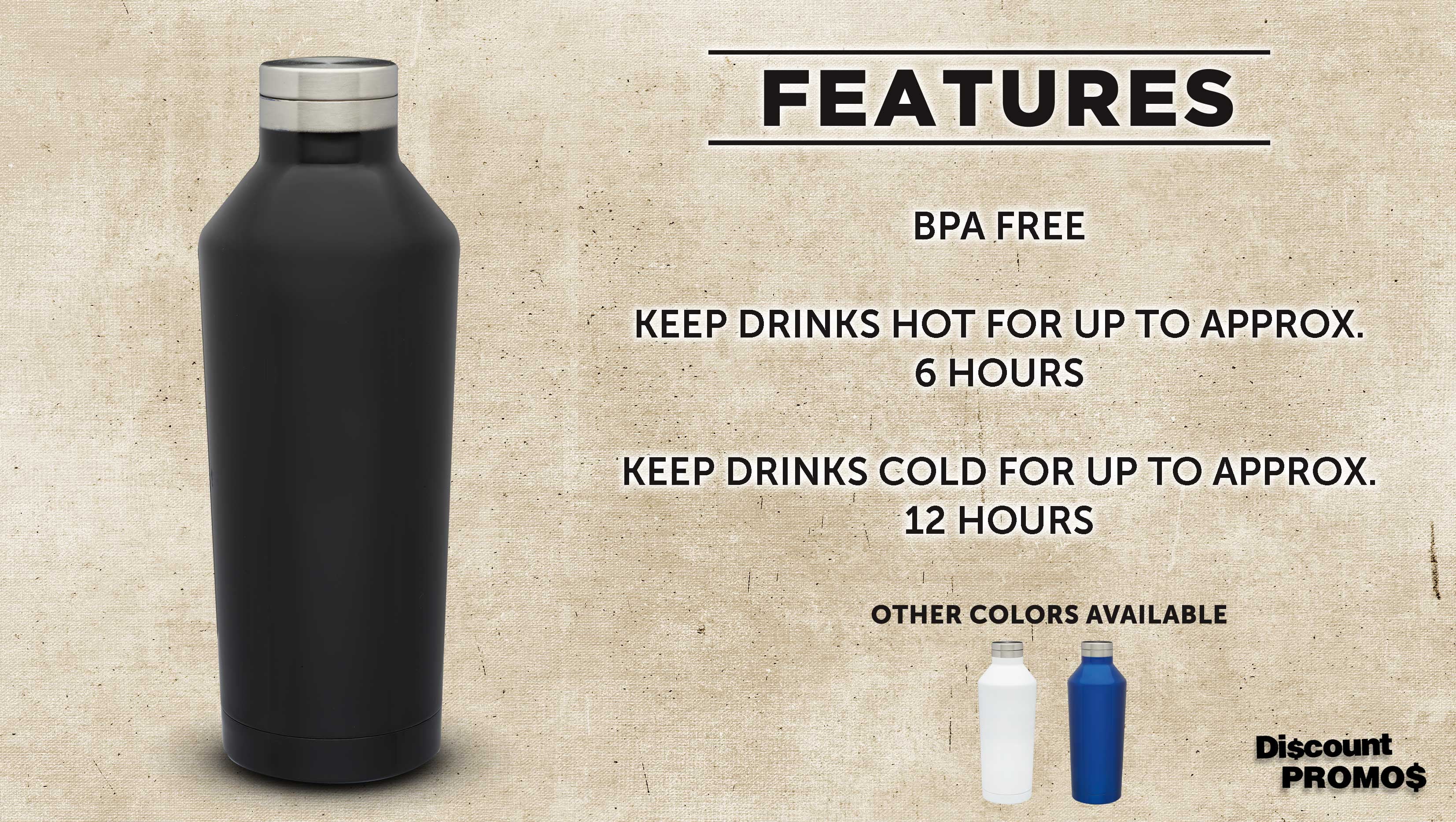 Stainless Steel Water Bottles 17 oz. Set of 6, Bulk Pack - Double Wall, Perfect for Coffee, Soda, Other Hot & Cold Beverages - Black