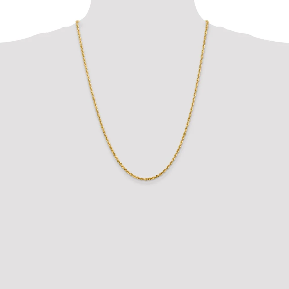 Real 14kt Yellow Gold 2.75mm Extra-Light Diamond Cut Rope Chain; 24 inch; Lobster Clasp; for Adults and Teens; for Women and Men
