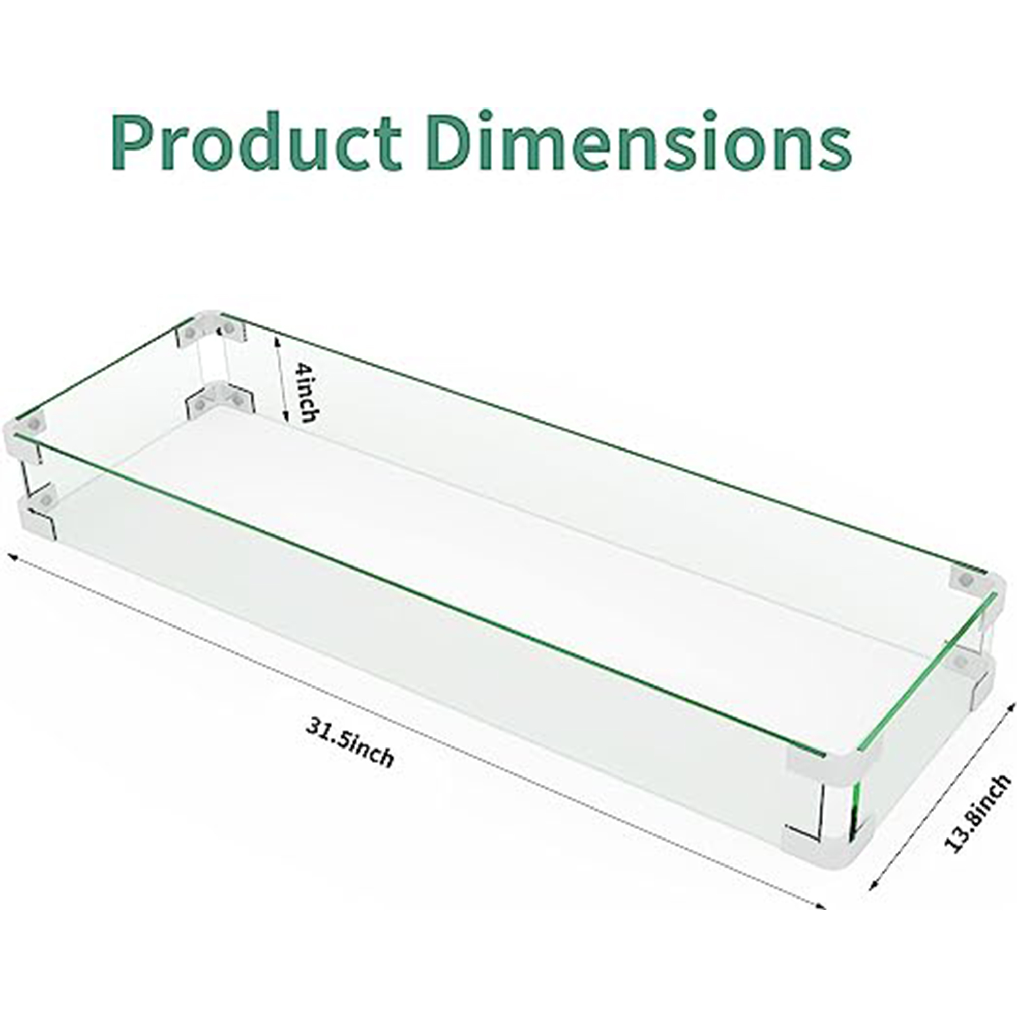 PIZZELLO Fire Pit Wind Guard 31.5 x 13.8 x 4 inch Rectangular Tempered Glass Wind Guard with Aluminum Corner Bracket
