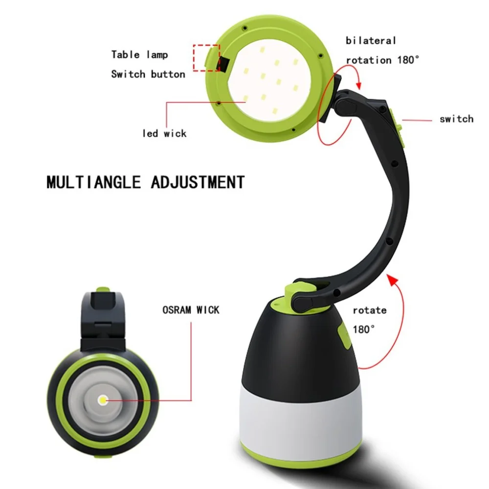 LED Camping Light, Table lamp, 3 in 1 Flashlight 5 Modes, Rechargeable Tent Light for Emergency, Hiking, Fishing
