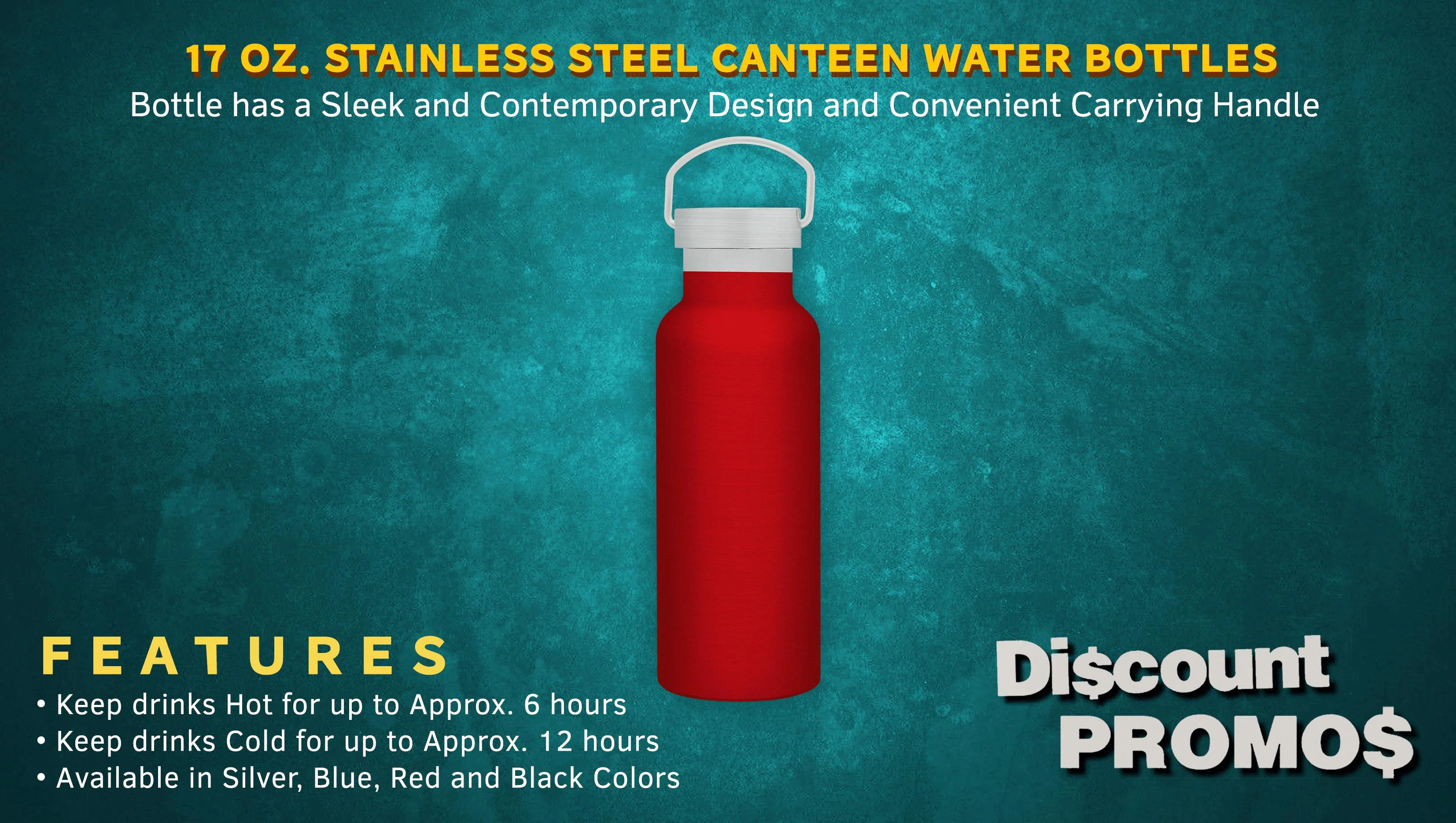6 Stainless Steel Canteen Water Bottles Set, 17 oz. - Double Wall, Wire Handle - Red