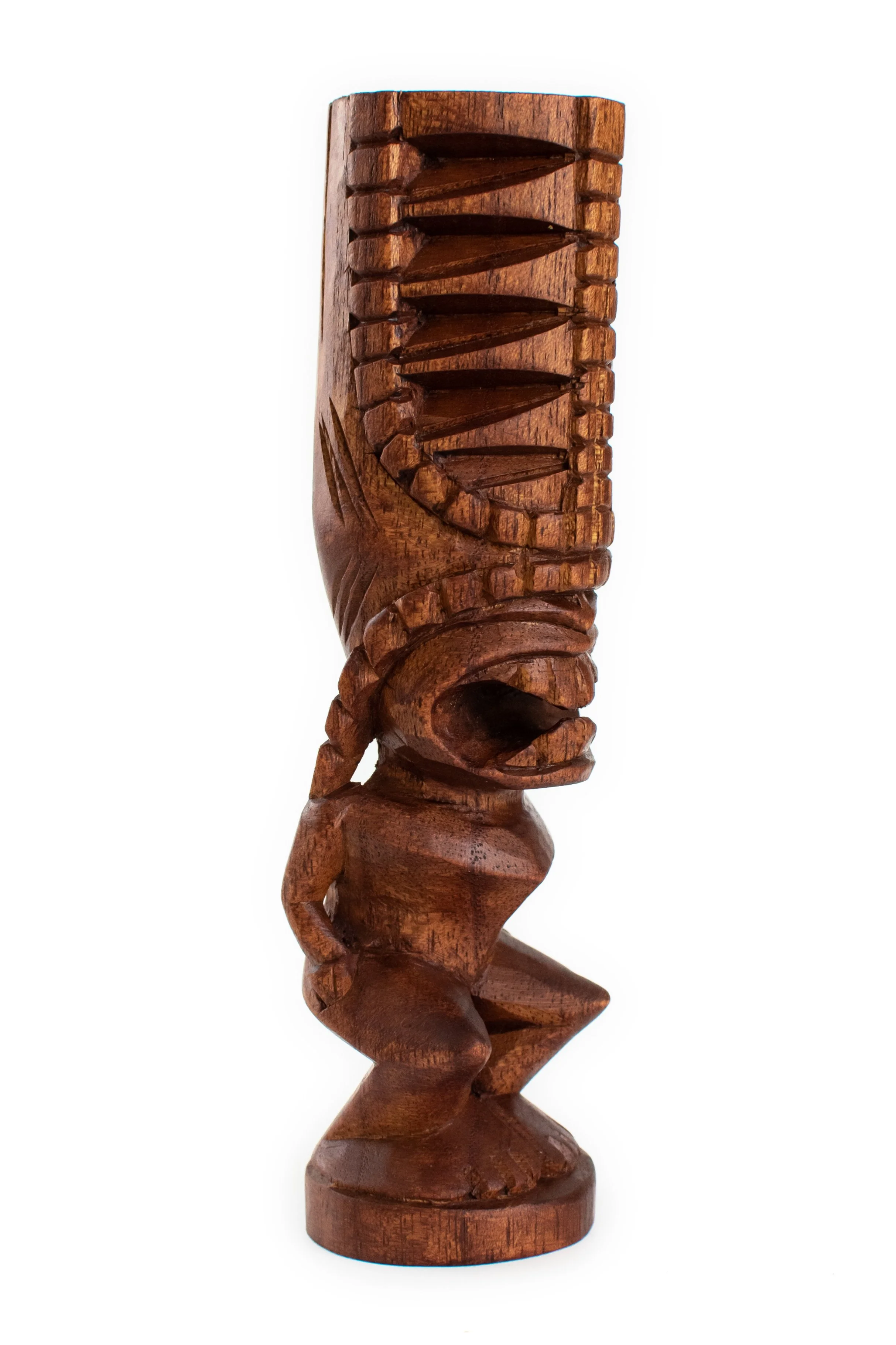 Handmade Wooden Primitive Angry Face Big Forehead Tribal Statue Sculpture Tiki Bar Handcrafted Unique Gift Art Home Decor Accent Figurine Artwork Hand Carved