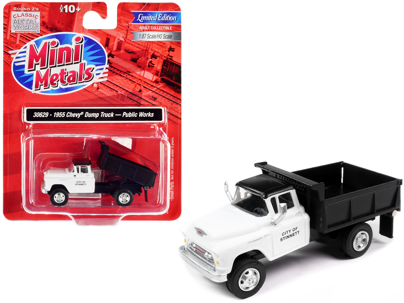 Diecast 1955 Chevrolet Dump Truck White with Black Top 