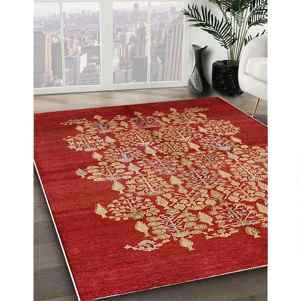 Ahgly Company Indoor Rectangle Mid-Century Modern Red Oriental Area Rugs, 2' x 4'