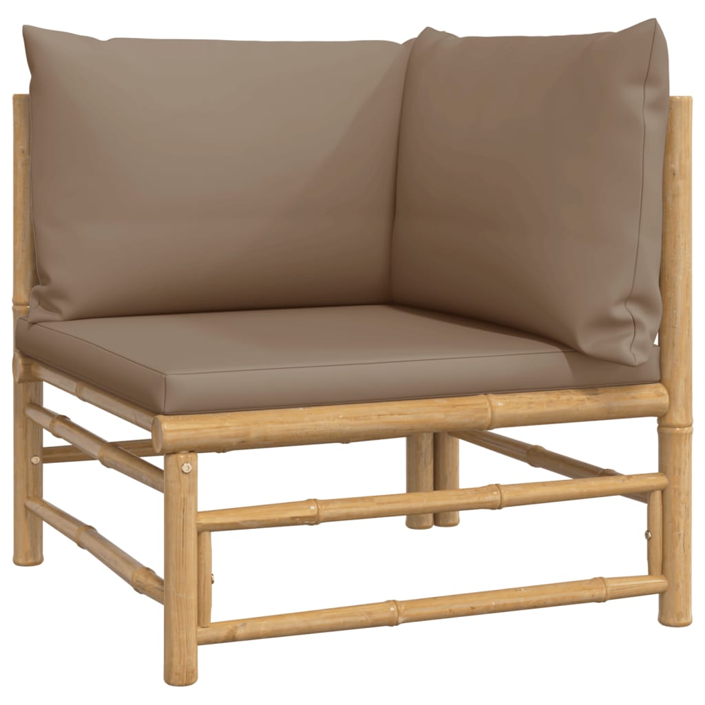 Htovila Patio Corner Sofa with Taupe Cushions Bamboo