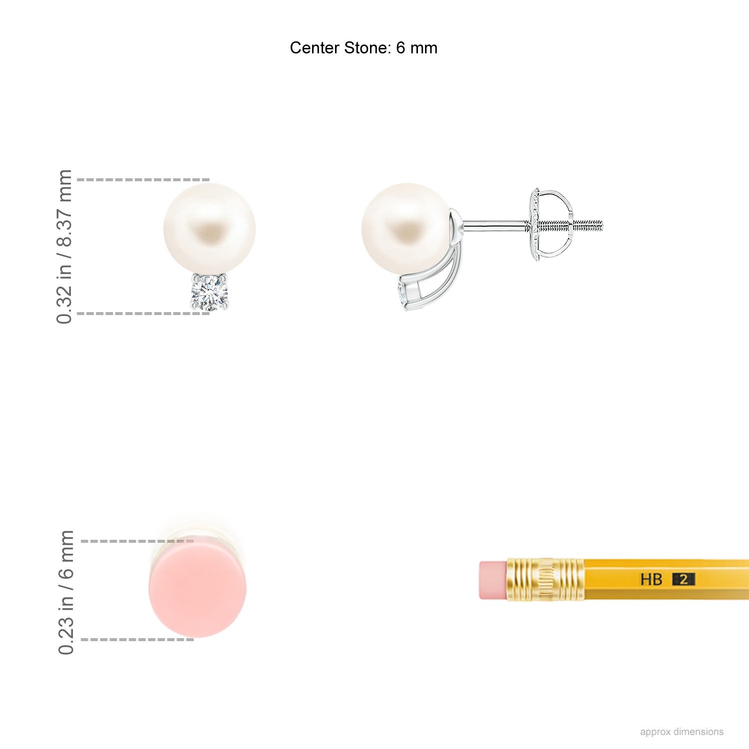 Angara Natural 6mm Freshwater Cultured Pearl with Diamond Solitaire Earrings in 14K White Gold for Women