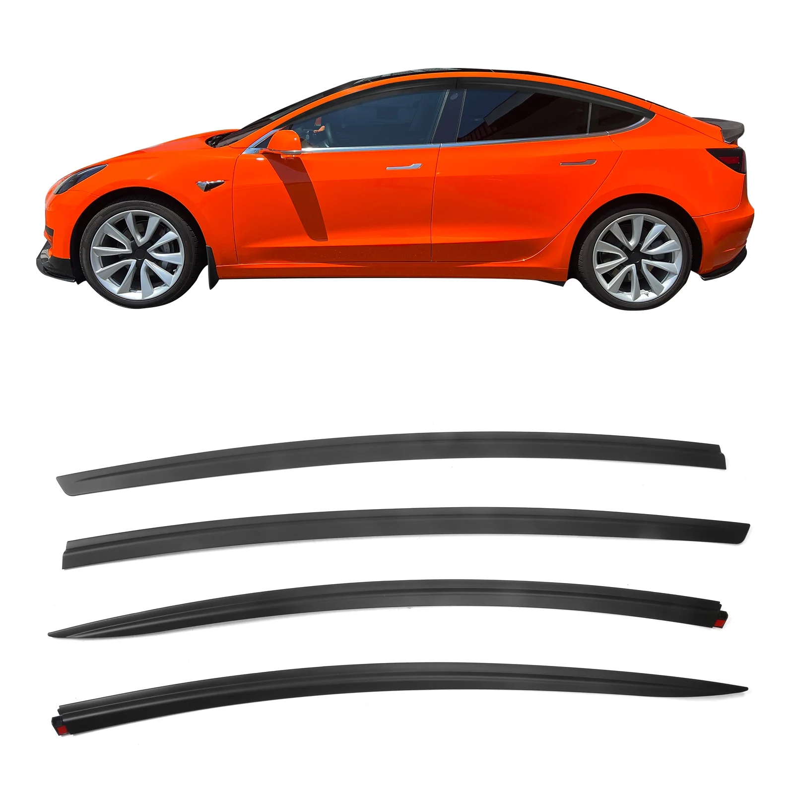 Ikon Motorsports Window Visors Compatible With 2017-2024 Tesla Model 3 All Models, Tape-on Matte Black ABS Shade Rain Sun Guards Wind Vent Air Deflector 4PCS
