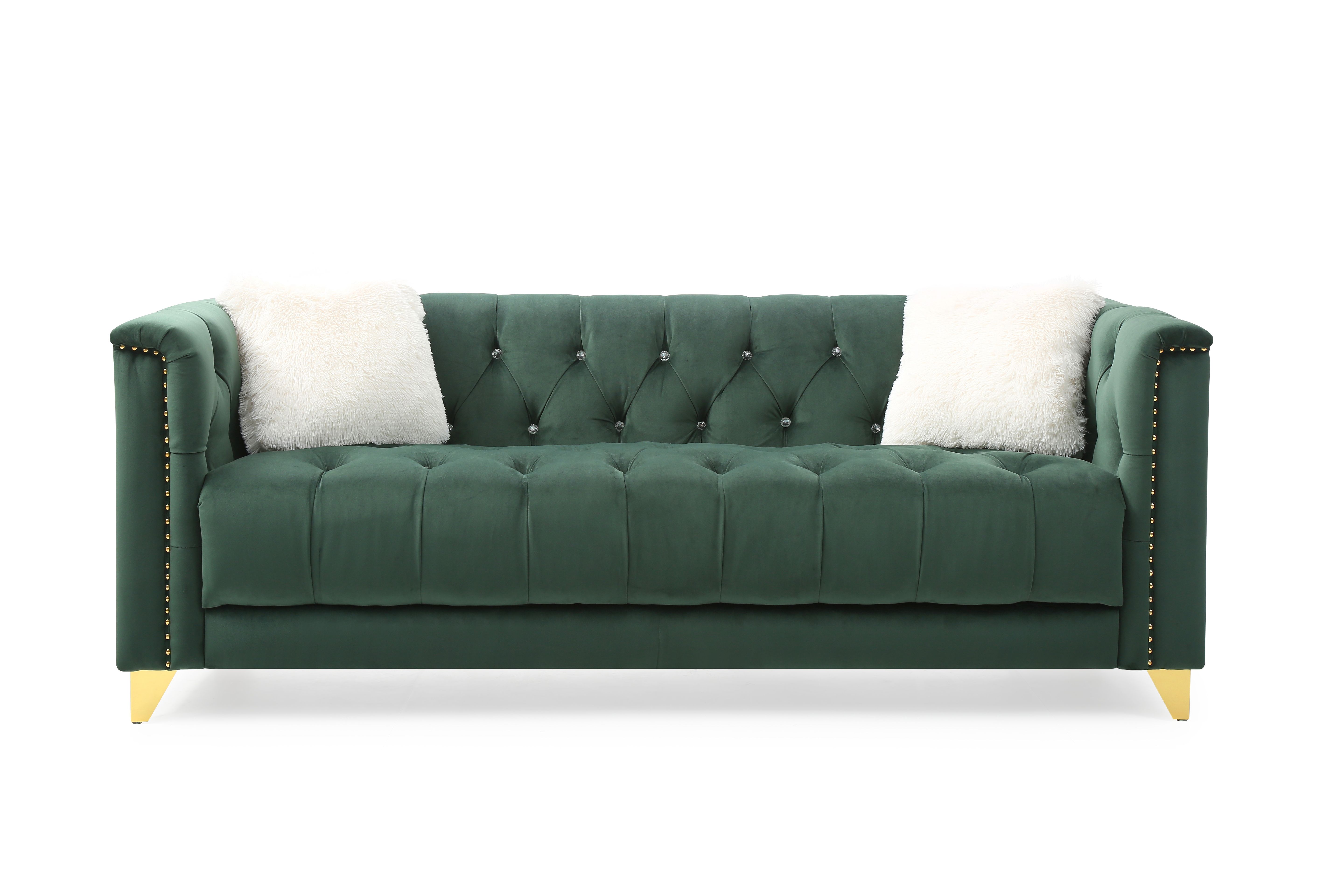 Sportaza Tufted Upholstery 2 Pc Living Room Set Finished in Fabric in Green