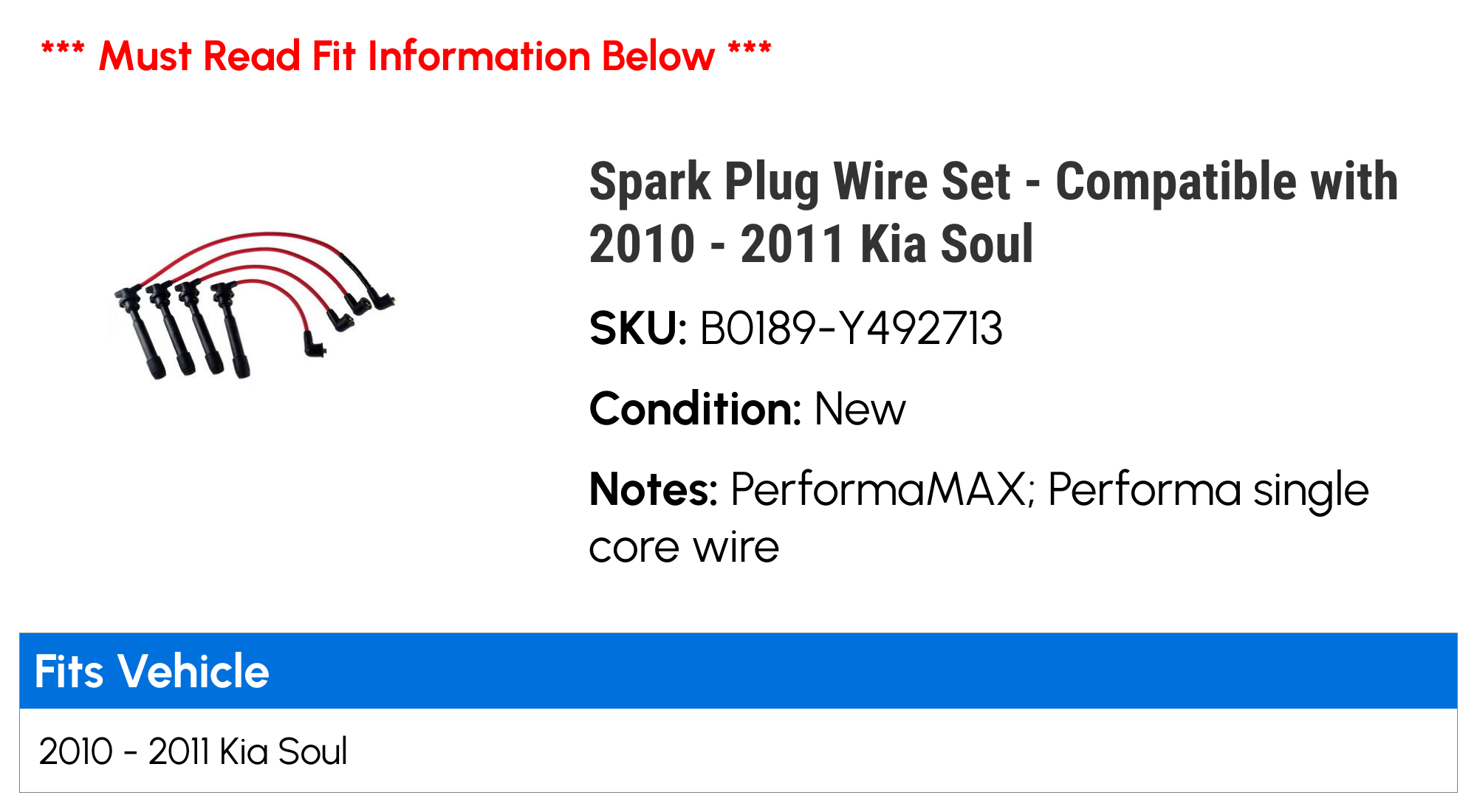 Spark Plug Wire Set - Compatible with 2010 - 2011 Kia Soul