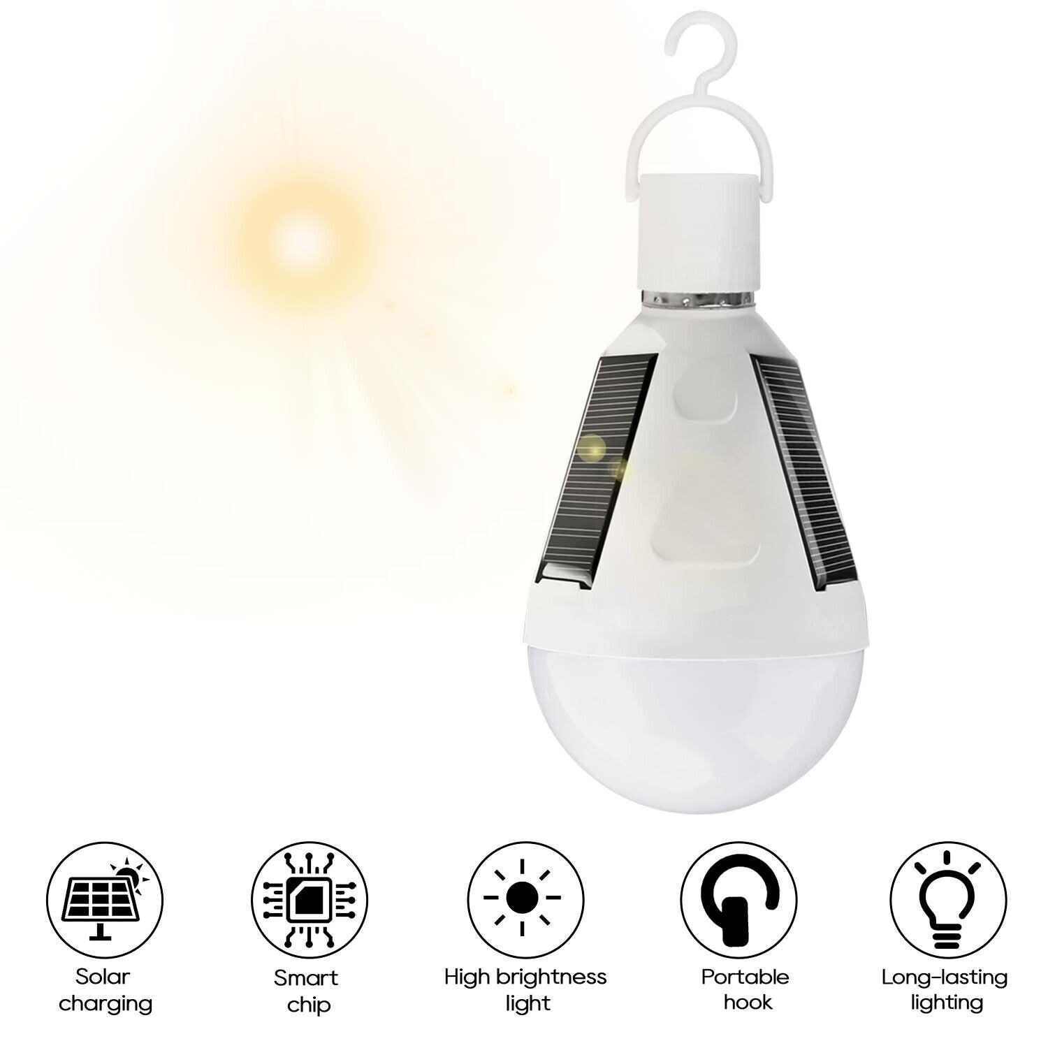 12W LED Solar Panel Bulb Light Portable Outdoor Tent Lamp Yard Garden Camping