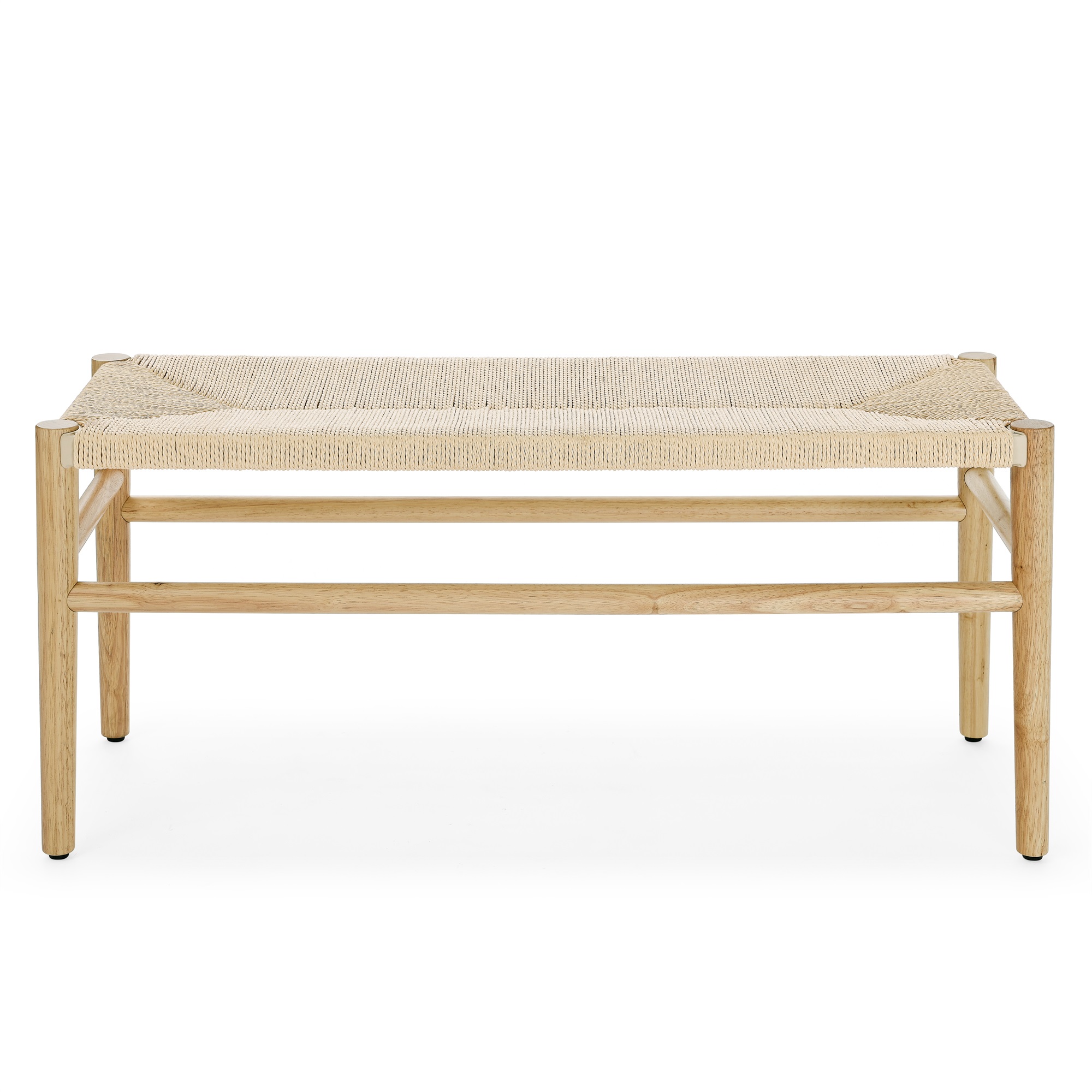 Ufurpie Indoor Entryway Bench with Paper Cord Ottoman,Mid-Century Long Bench with Rubber Wood Legs,French Vanity End Bed Bench for Bedroom Living Room