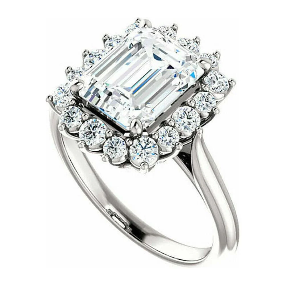 3.20 Cts Octagon and Round Cut Moissanite Engagement Ring Halo Moissanite Diamond Ring, Anniversary Ring, Wedding Ring 18K White Gold Plated Ring