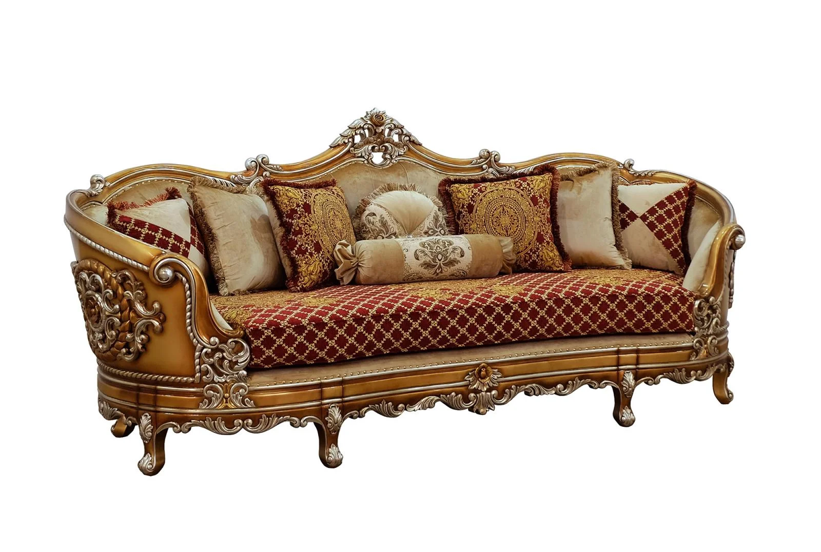 Luxury Red & Gold Wood Trim SAINT GERMAIN Sofa Set 4 EUROPEAN FURNITURE Classic