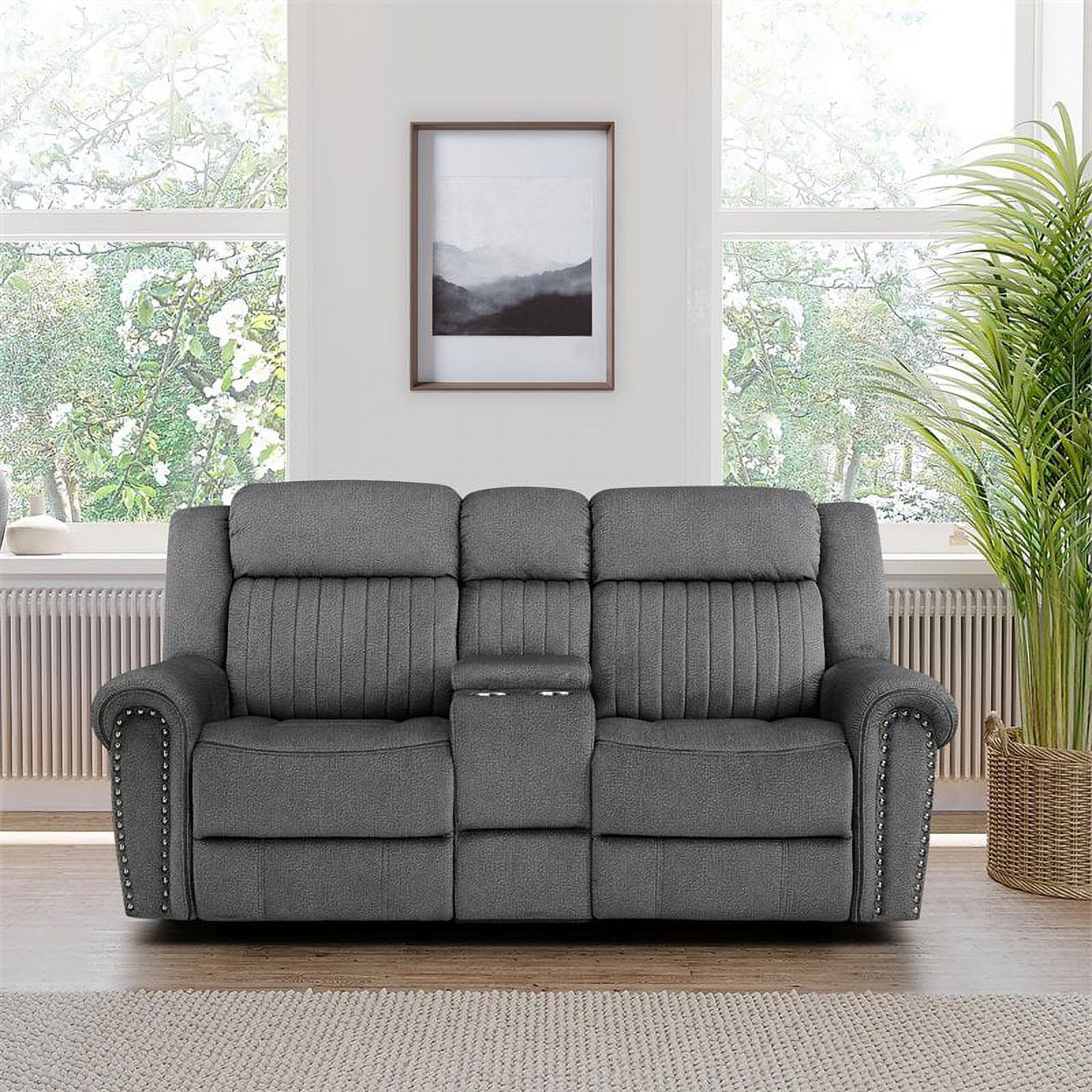 Bowery Hill Microfiber Power Double Reclining Loveseat in Charcoal