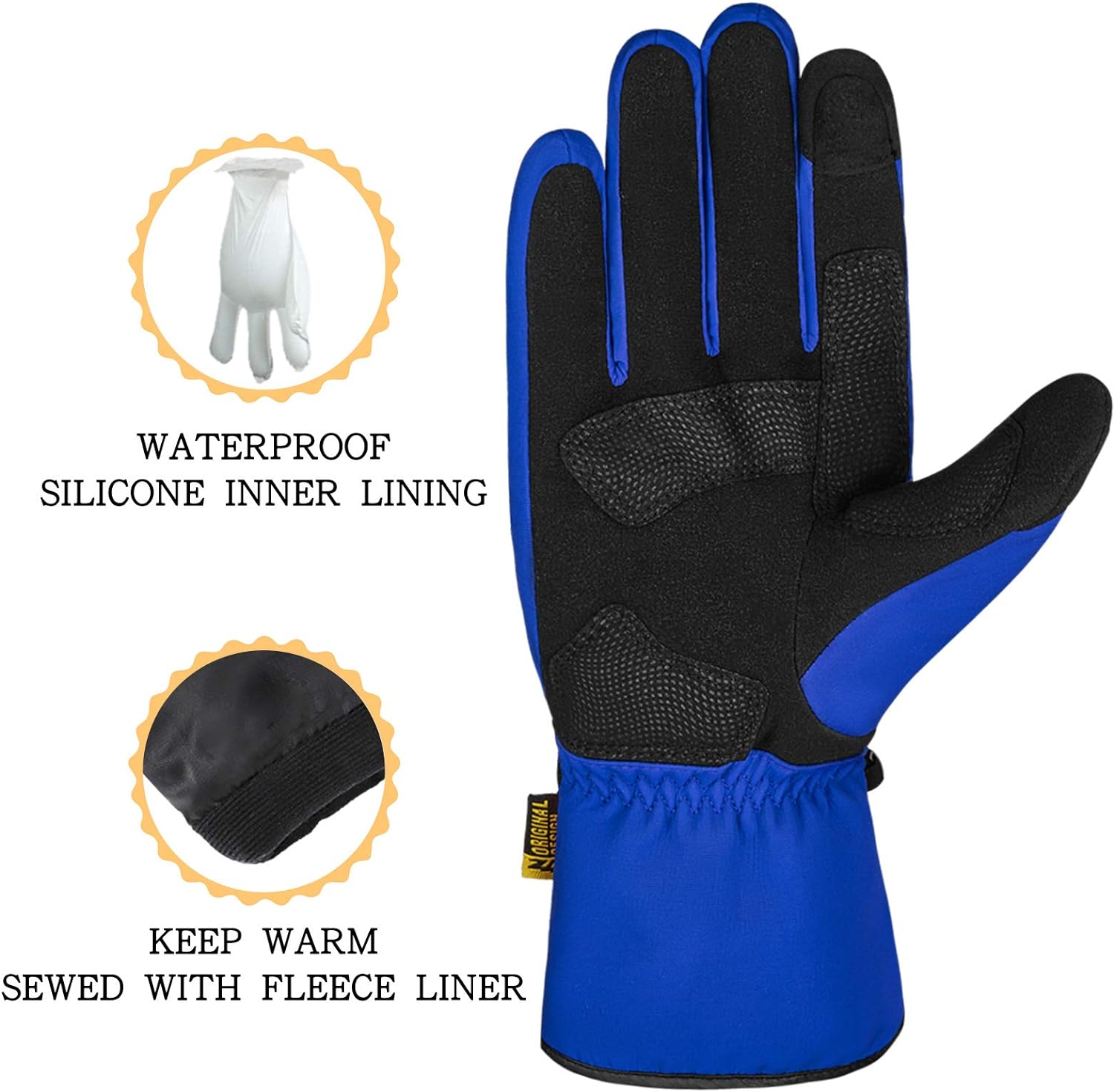 MADBIKE Motorcycle Motocross Waterproof Gloves for Winter Touchscreen Gauntlet (Dark Blue, XL)