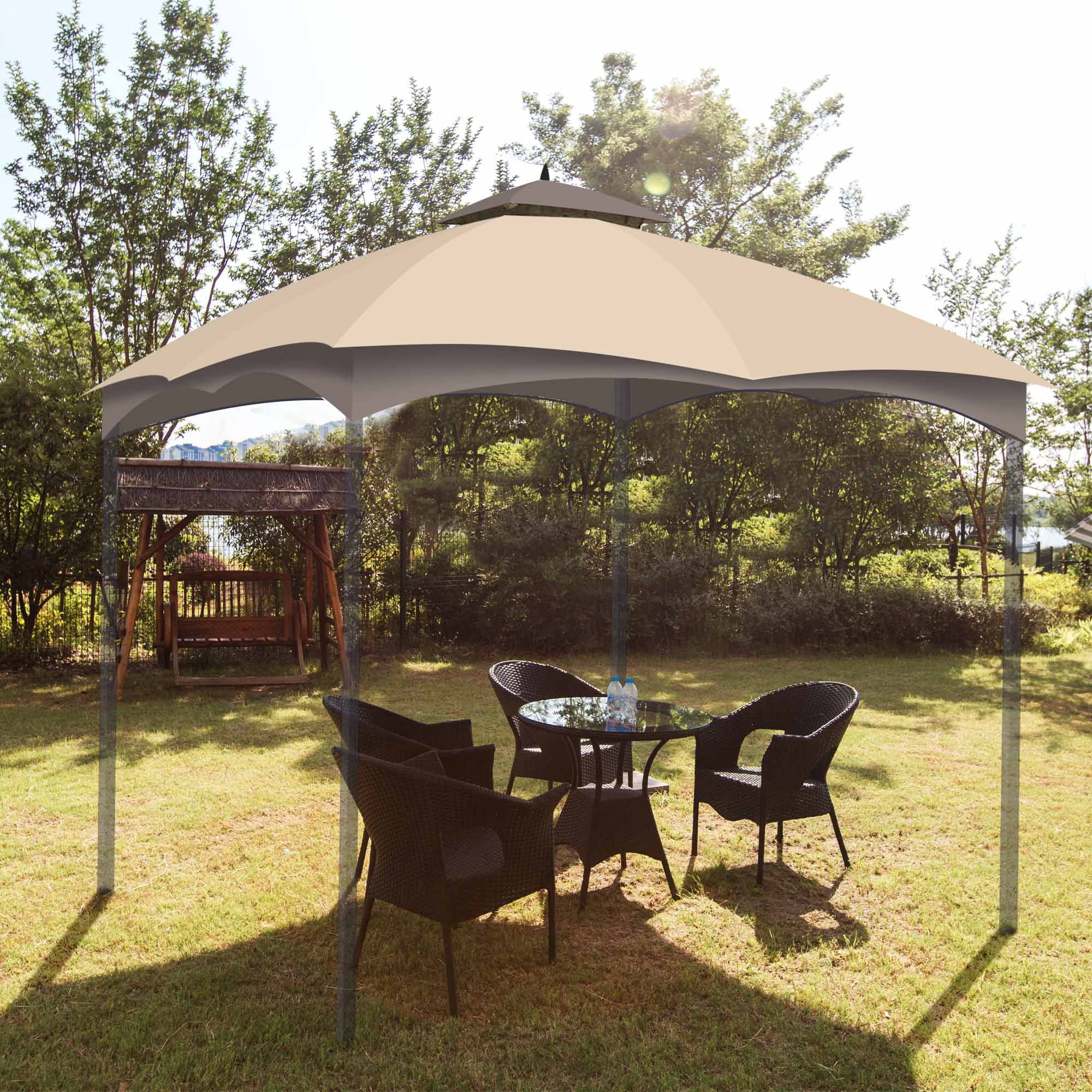 Yescom 2-Tier Canopy Top Replacement for Lowe's Allen Roth 10'x12' Gazebo #GF-12S004B-1 Coffee+Beige