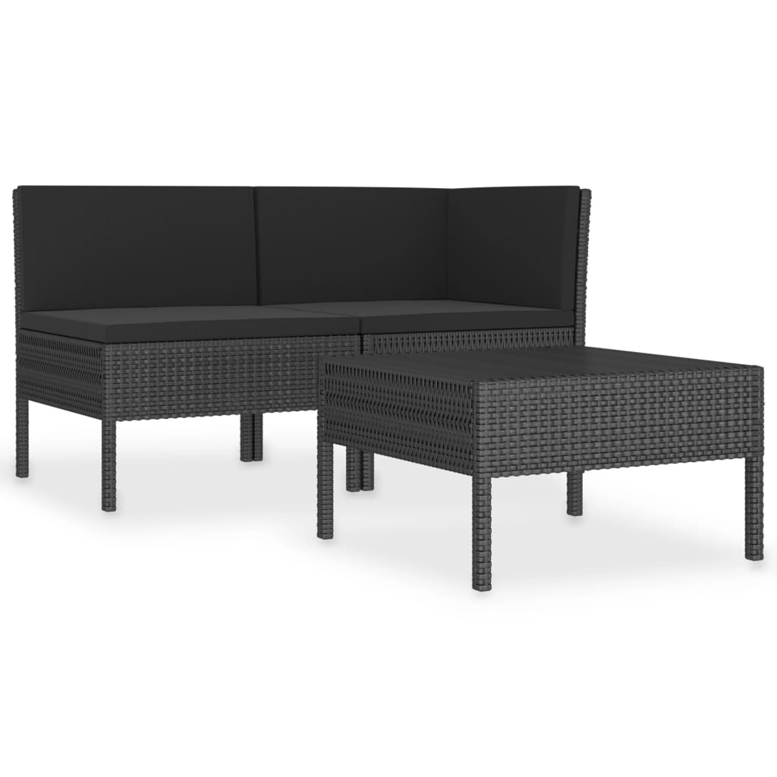 Anself 3 Piece Patio Lounge Set with Cushions Middle Sofa with Corner Sofa and Tea Table Poly Rattan Outdoor Sectional Sofa Set Steel Frame for Garden, Balcony, Lawn, Yard, Deck