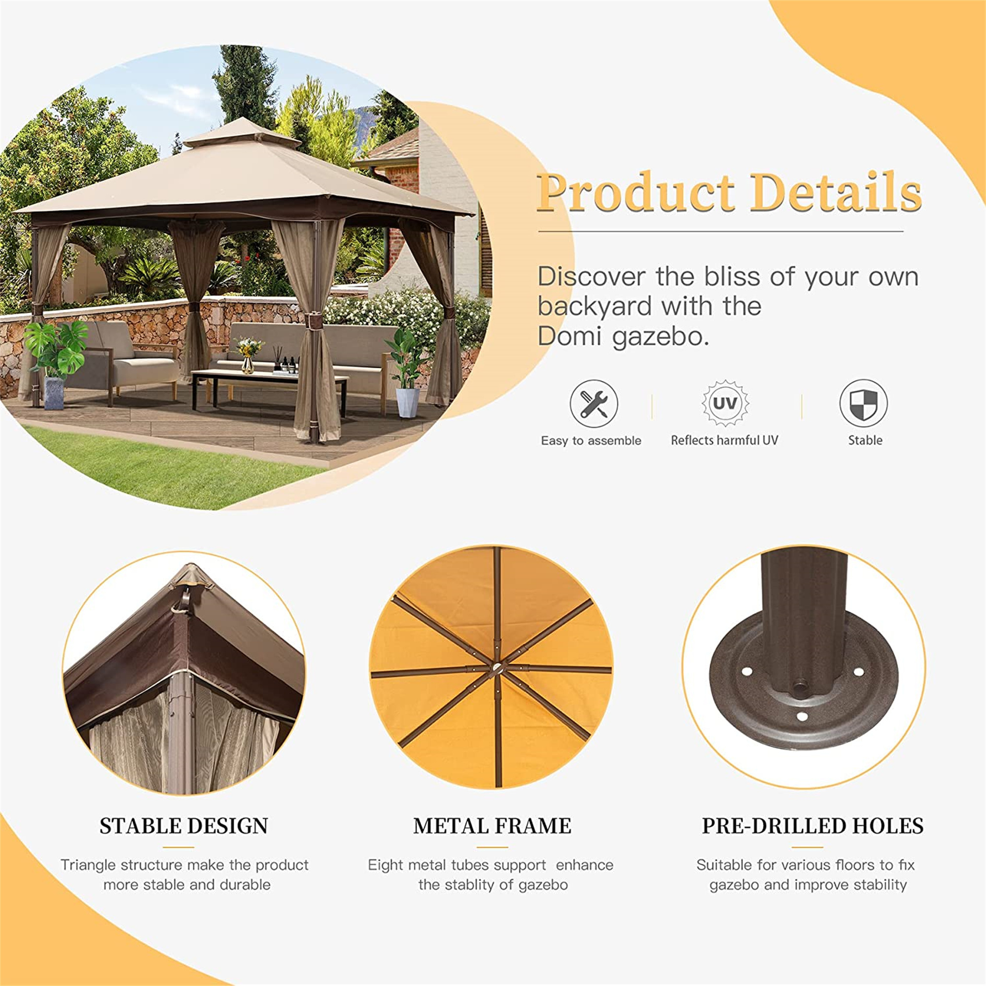 Outdoor Gazebo with Mosquito Netting - 97.44 - Elevate your outdoor living