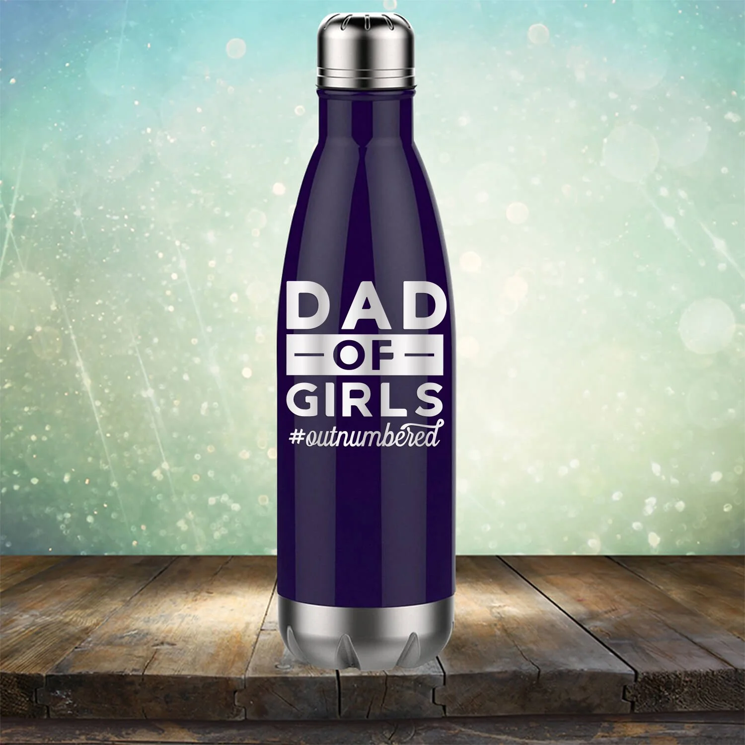 Dad Of Girls Outnumbered - 17 oz Water Bottle Engraved Unique Funny Birthday Gift Graduation Gifts for Men Women Fathers Day Dad Daddy Papa Pops best buckin (17oz Water, Navy)