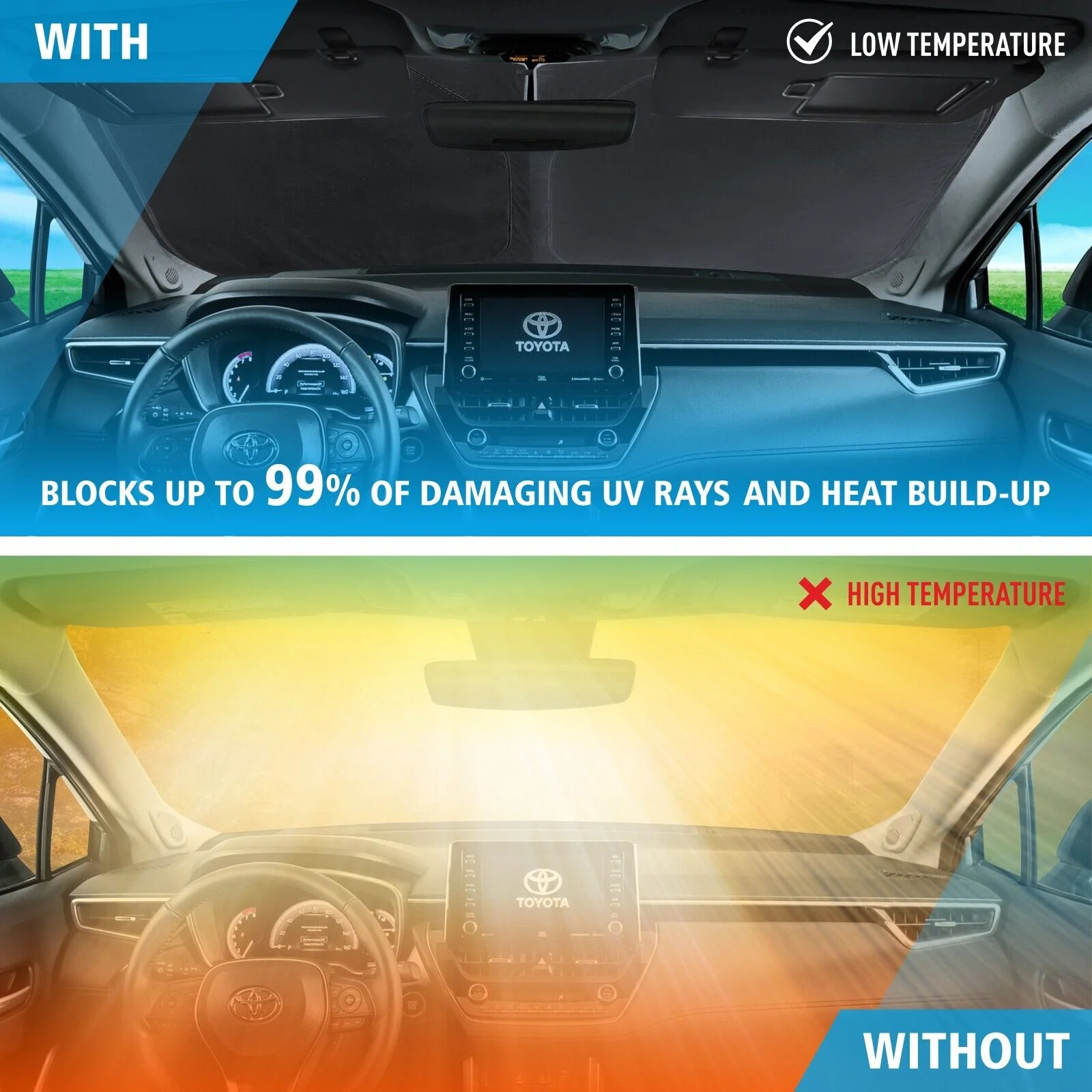 CLIM ART Windshield Sun Shade for Toyota Corolla 2020-2024 - Custom-Fit Foldable Car Sun Shade - Car Sunshade - Vehicle Sun Protector - Front Auto Windshield Cover, Car Windshield - WS5028