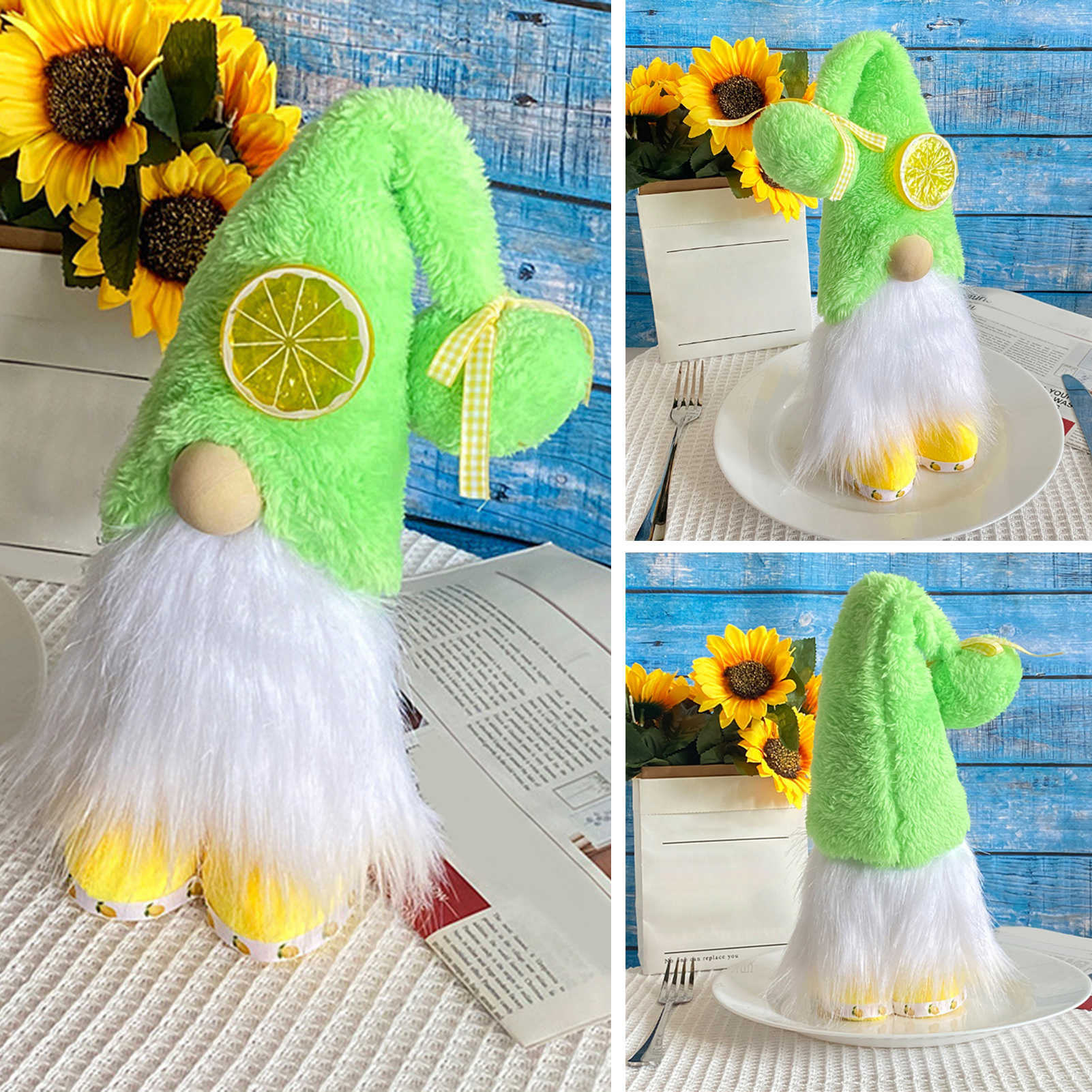 YIMIAO Gnomes Plush Doll Summer Style Cute Standing Posture Faceless Doll Plushie Ornament Short-legged Summer Holiday Lemon Dwarf Doll Home Decor Festival Gift