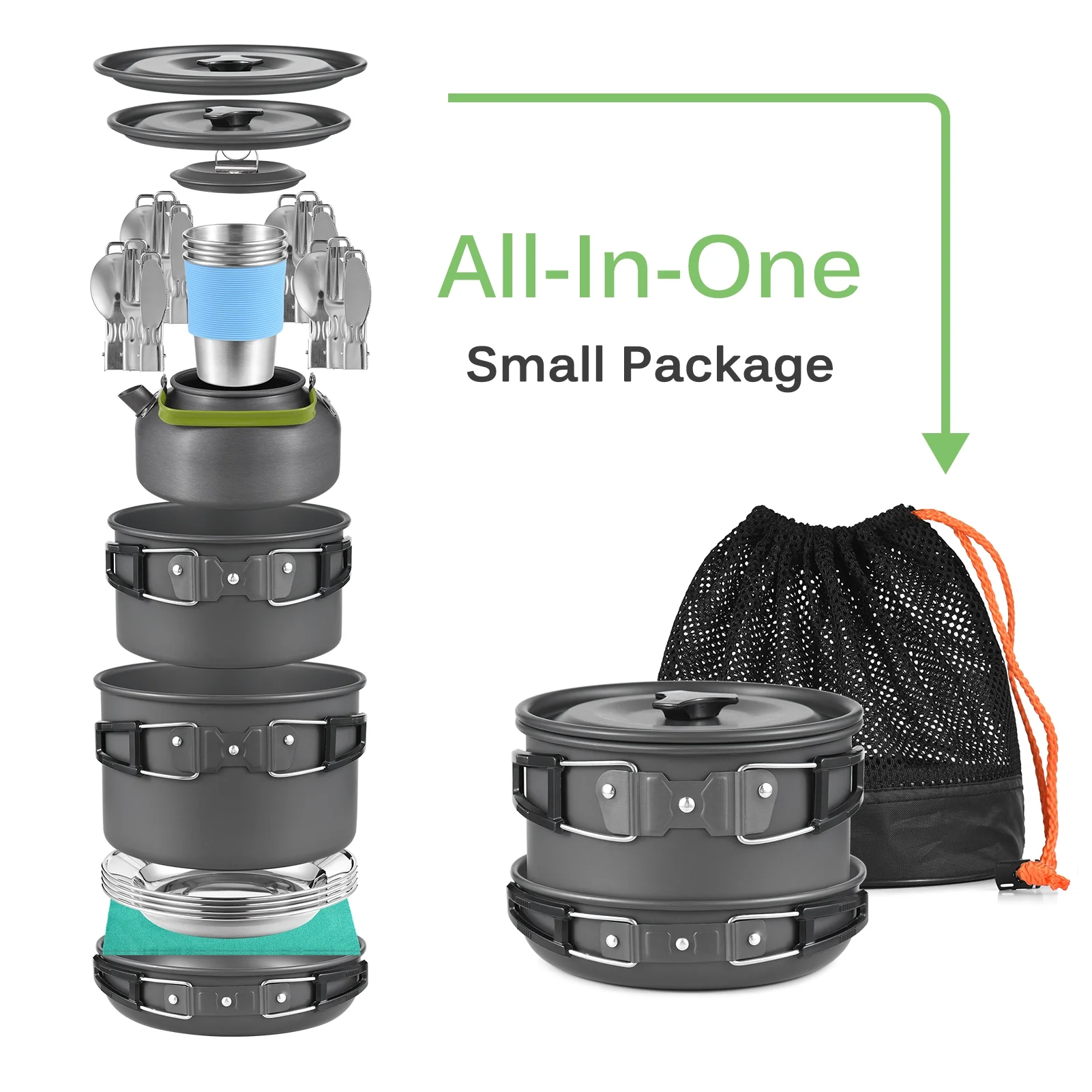 Lixada Cookware  Cooking Cookware Utensils Kit Family Hiking Travel Picnic Tableware Collapsible Bowl Pan Knife Fork