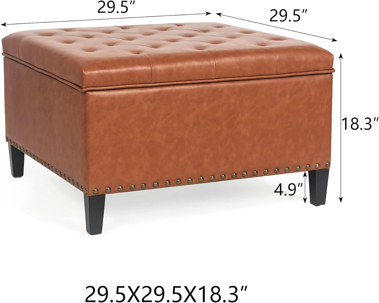 Faux Leather Storage Ottoman Bench, Square Coffee Table Footstool Footrest With Wood Legs For Living Room (Camel)