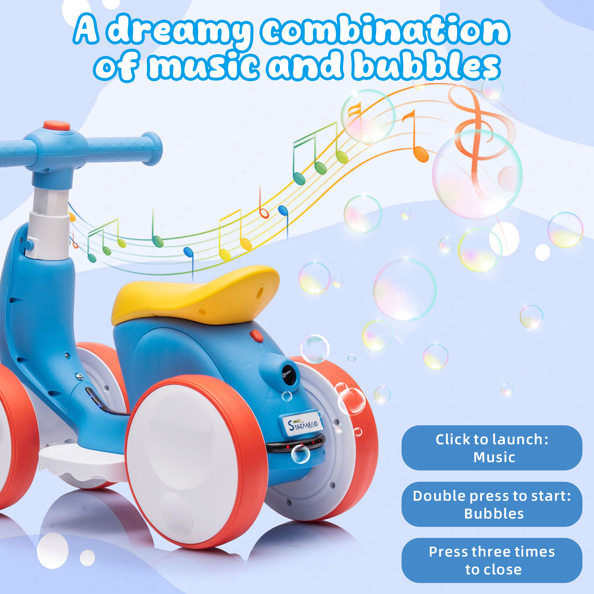 iYofe 6V Ride On Toys, Electric Cars for Toddlers 1 2 3 Years with Remote Control, Bubble Function, LED Headlights, Music, Pedal, Horn for Boys & Girls Christmas Birthday Gift Blue