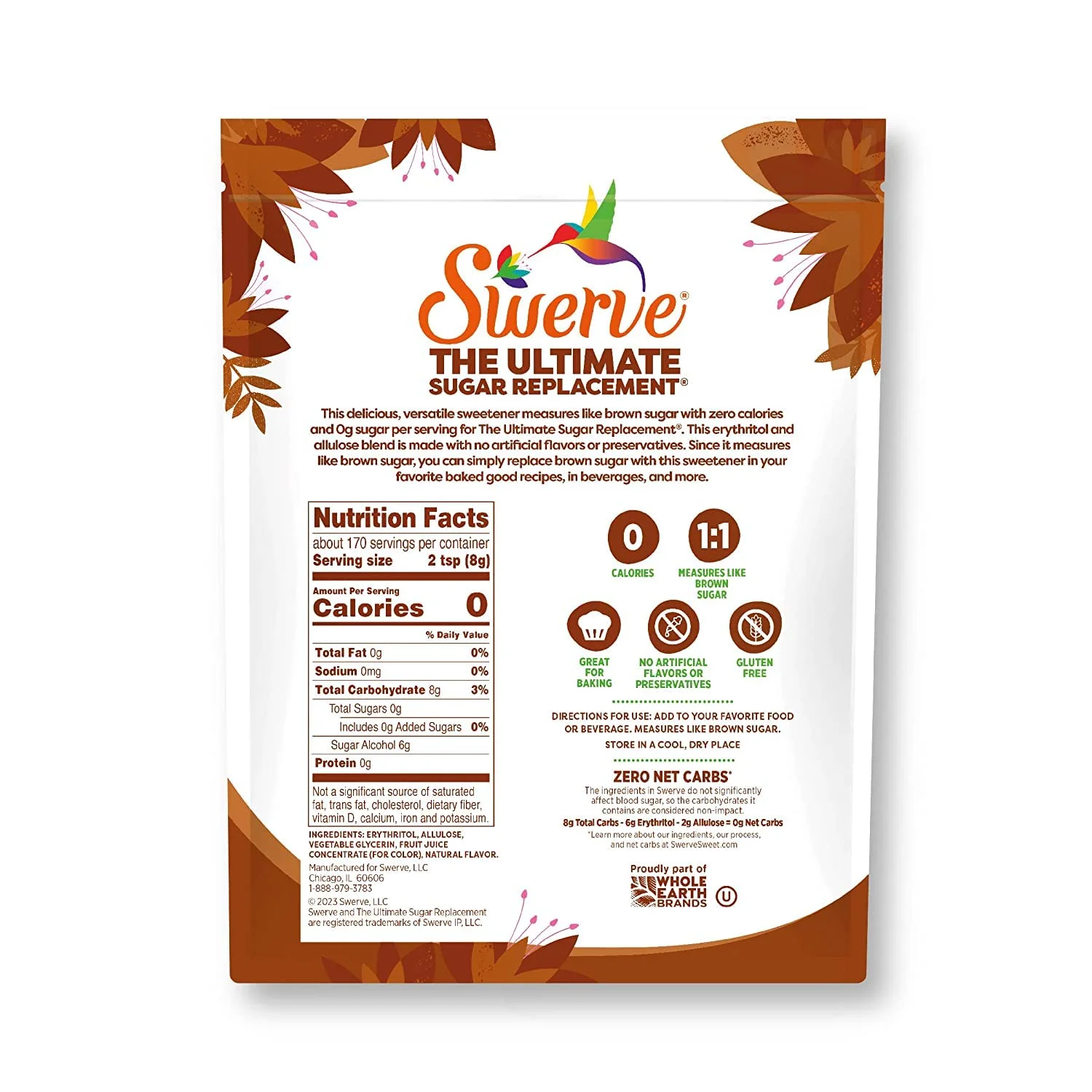 Swerve Ultimate Brown Sugar Replacement Sweetener, Zero Calorie & Sugar, Keto Friendly, Gluten Free, 48oz