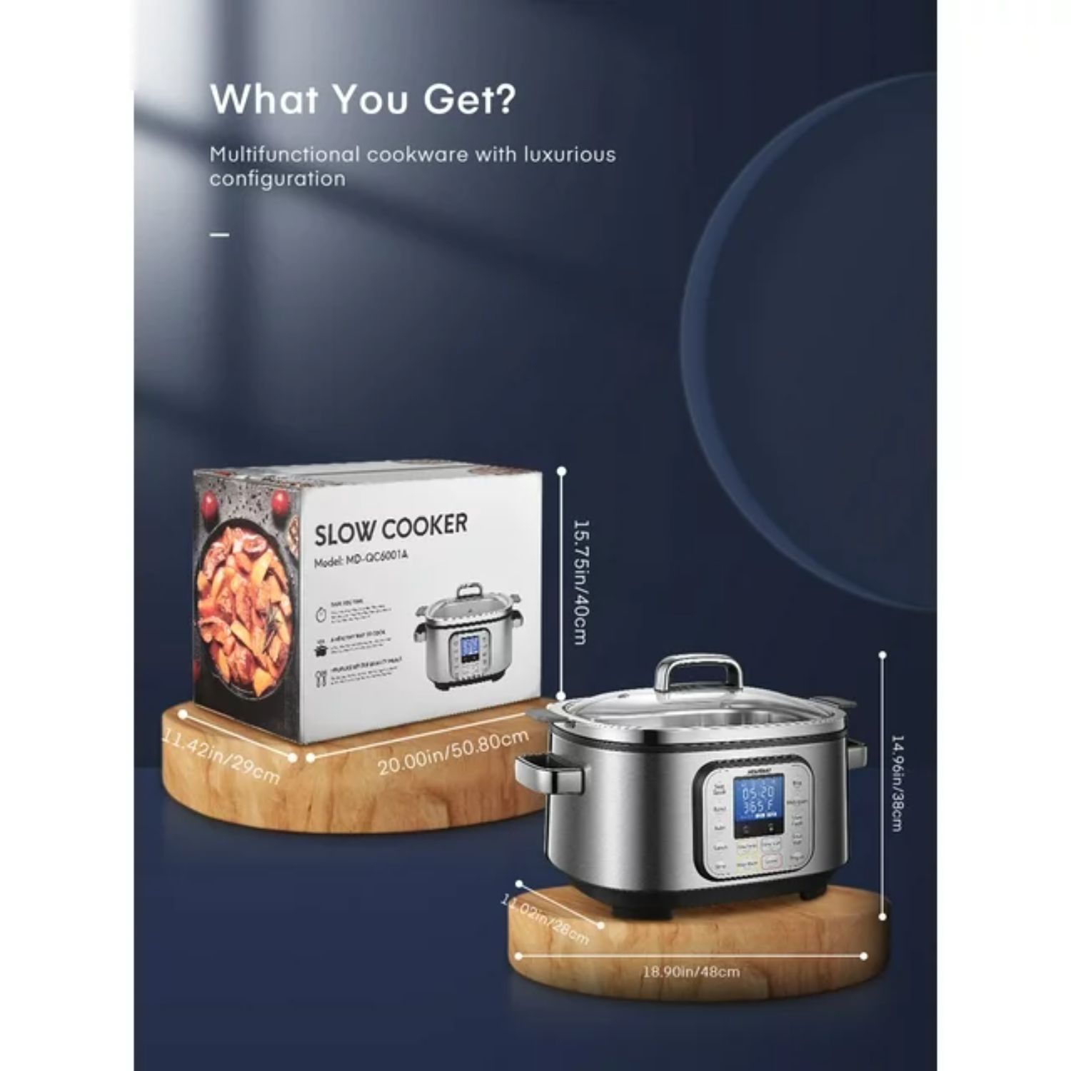 Refurbished AICOOK MC522 Slow Cooker Housnat 10 in 1 Programmable Cooker, 6Qt Silver