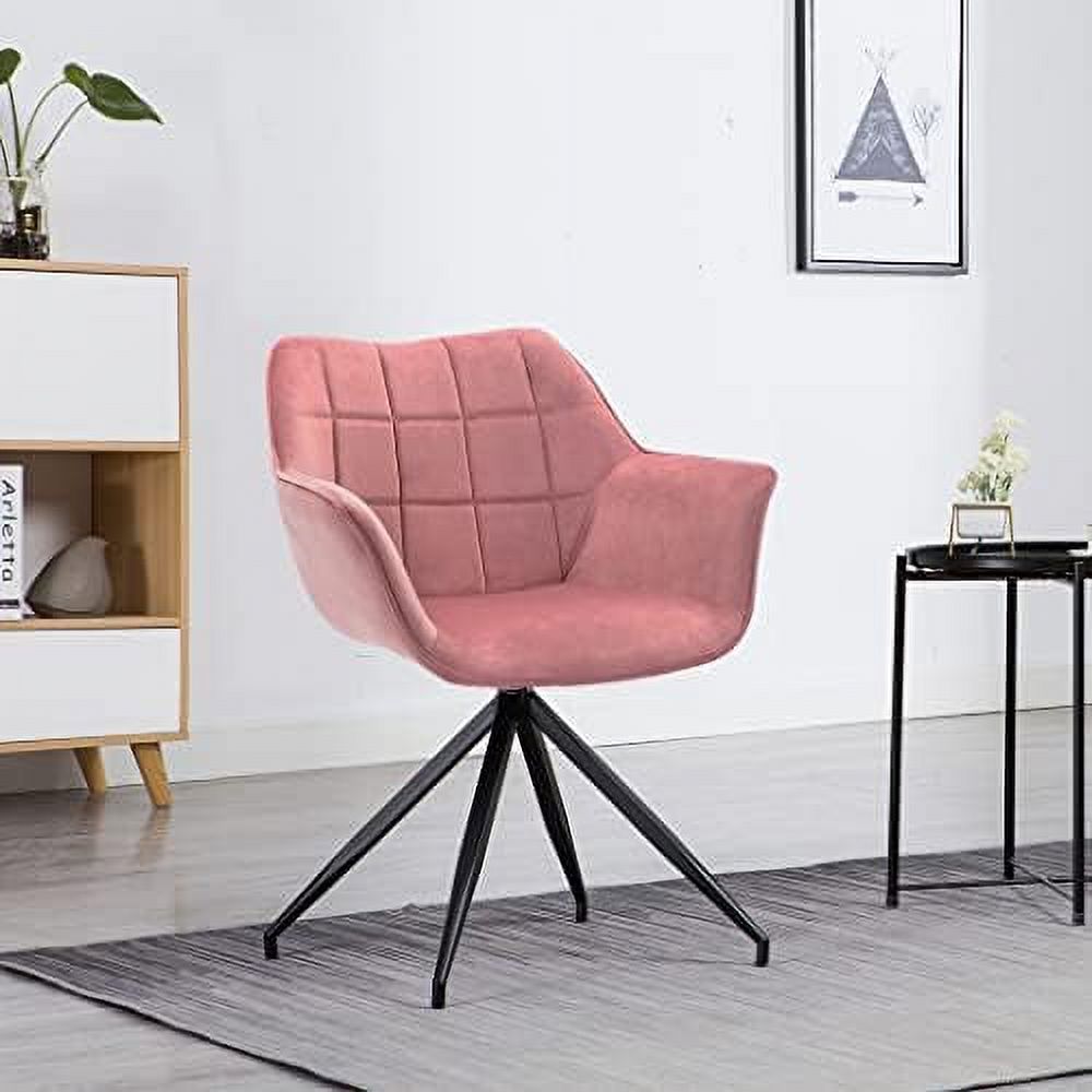 TJUNBOLIFE Duhome Velvet Accent Chair Mid-Back Dining Arm Chairs Modern Upholstered Contemporary Chair Pink 1pcs