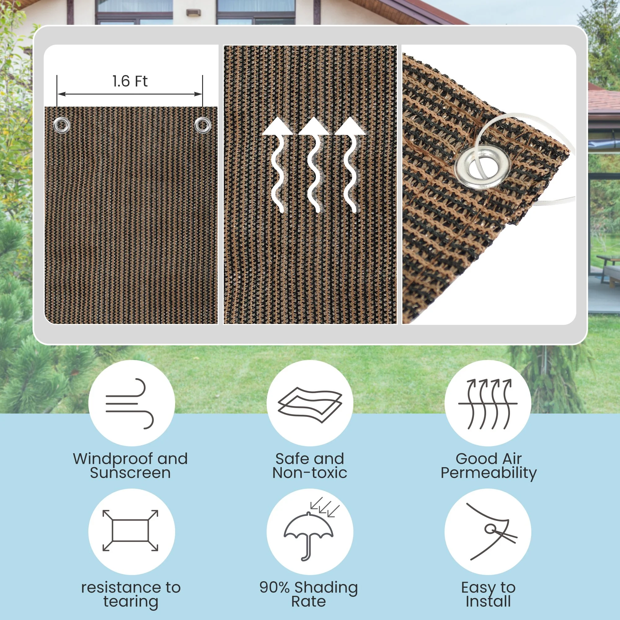 Shade Cloth, 10'x10' UV Block Sun Shade Canopy with Grommets for Outdoor Pergola, Patio, Garden Deck