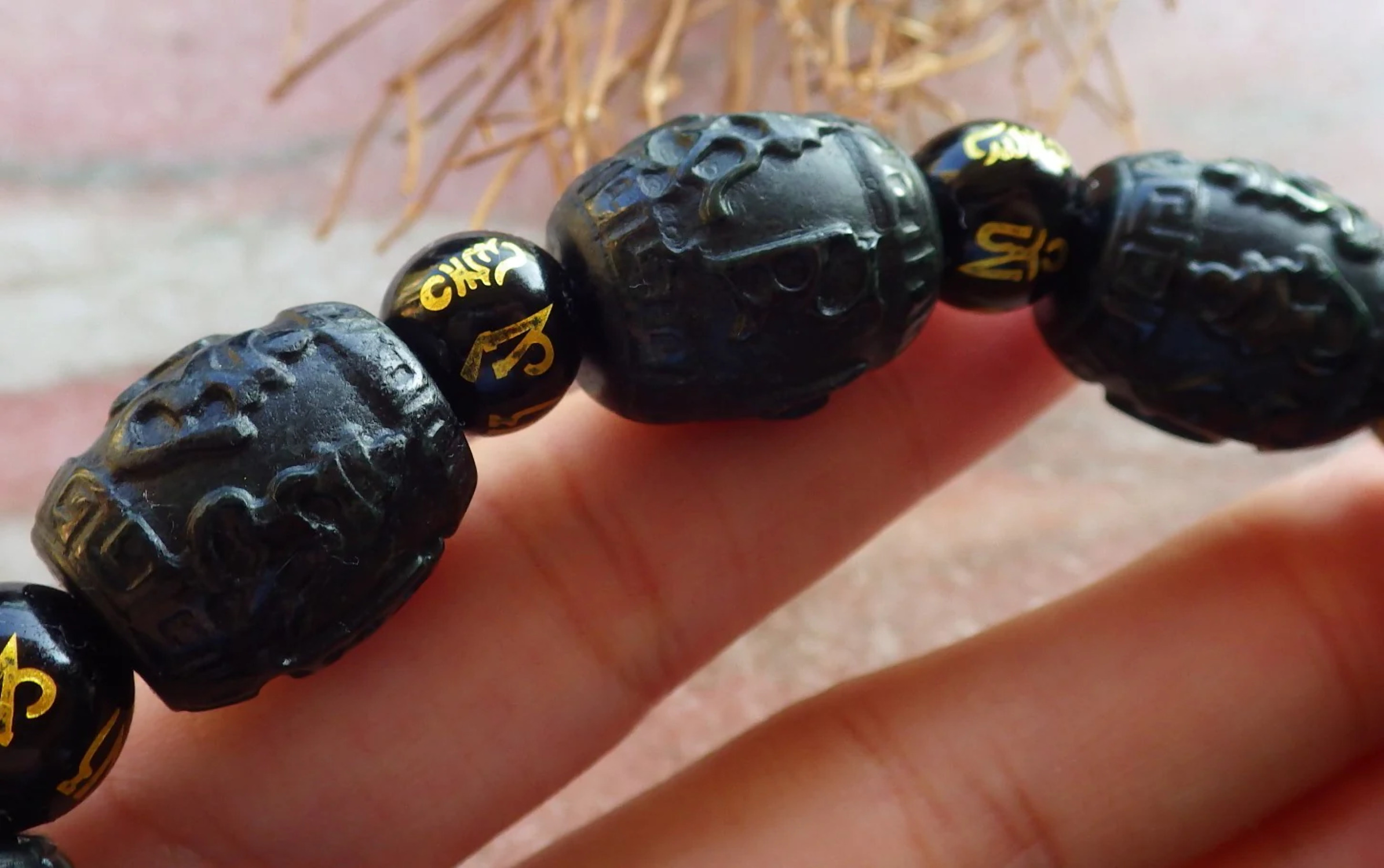 Certified Hand Carved Natural Black Dark Green Myanmar Burma A JADE Jadeite Bead Beads Six Truths Bangle Bracelet