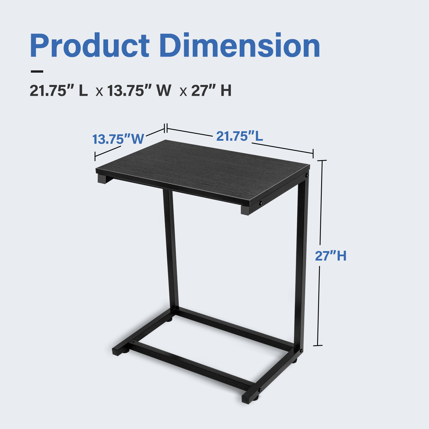 LANTRO JS C Shaped Sofa Side End Table with Hardwood Surface, 13.75 D x 21.75 W x 27 H, Black