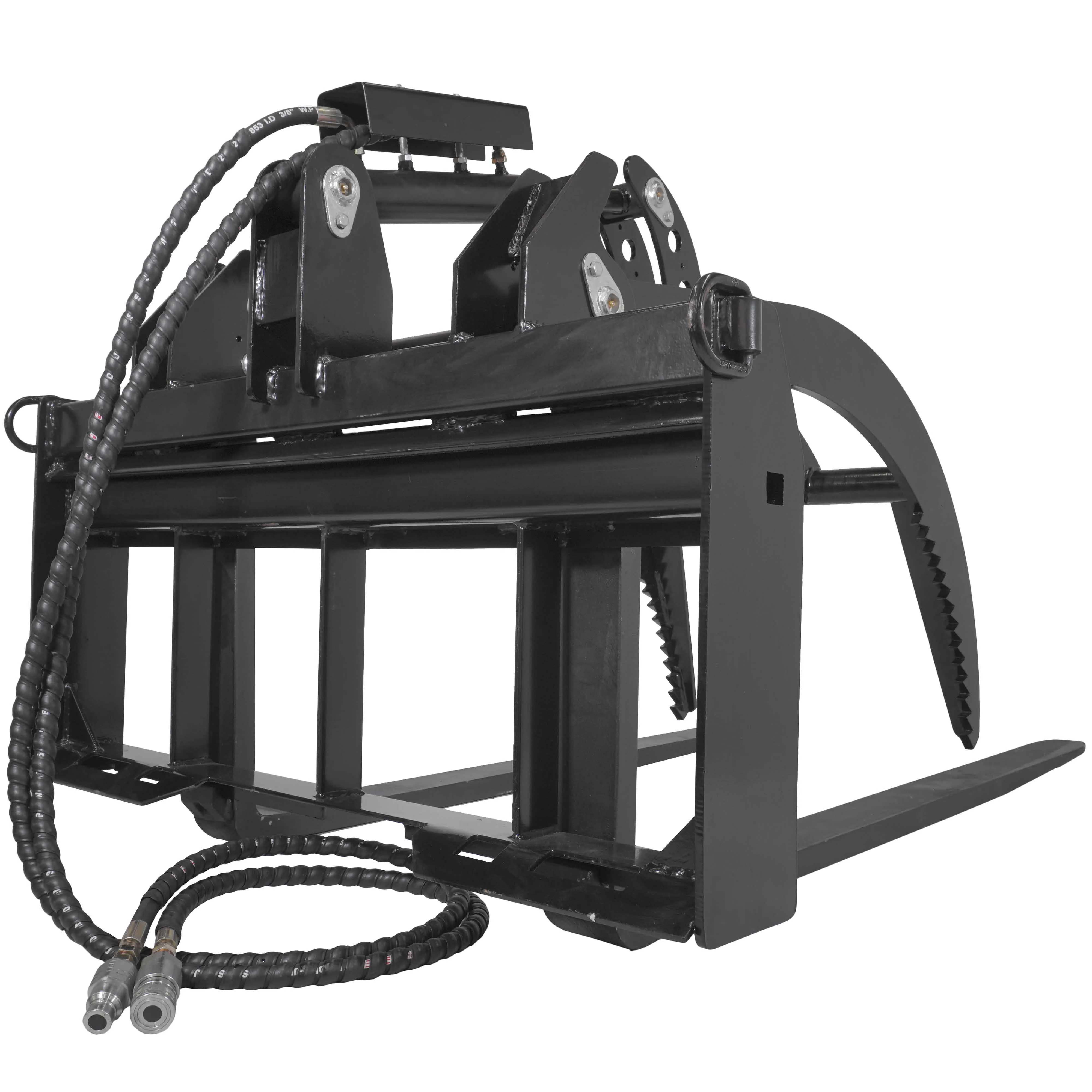 Titan Attachments Hydraulic Skid Steer Pallet Fork Grapple Attachment V2 with 60in Fork Blades, 1/2in Thick Steel Frame, Quick Tach Mounting System